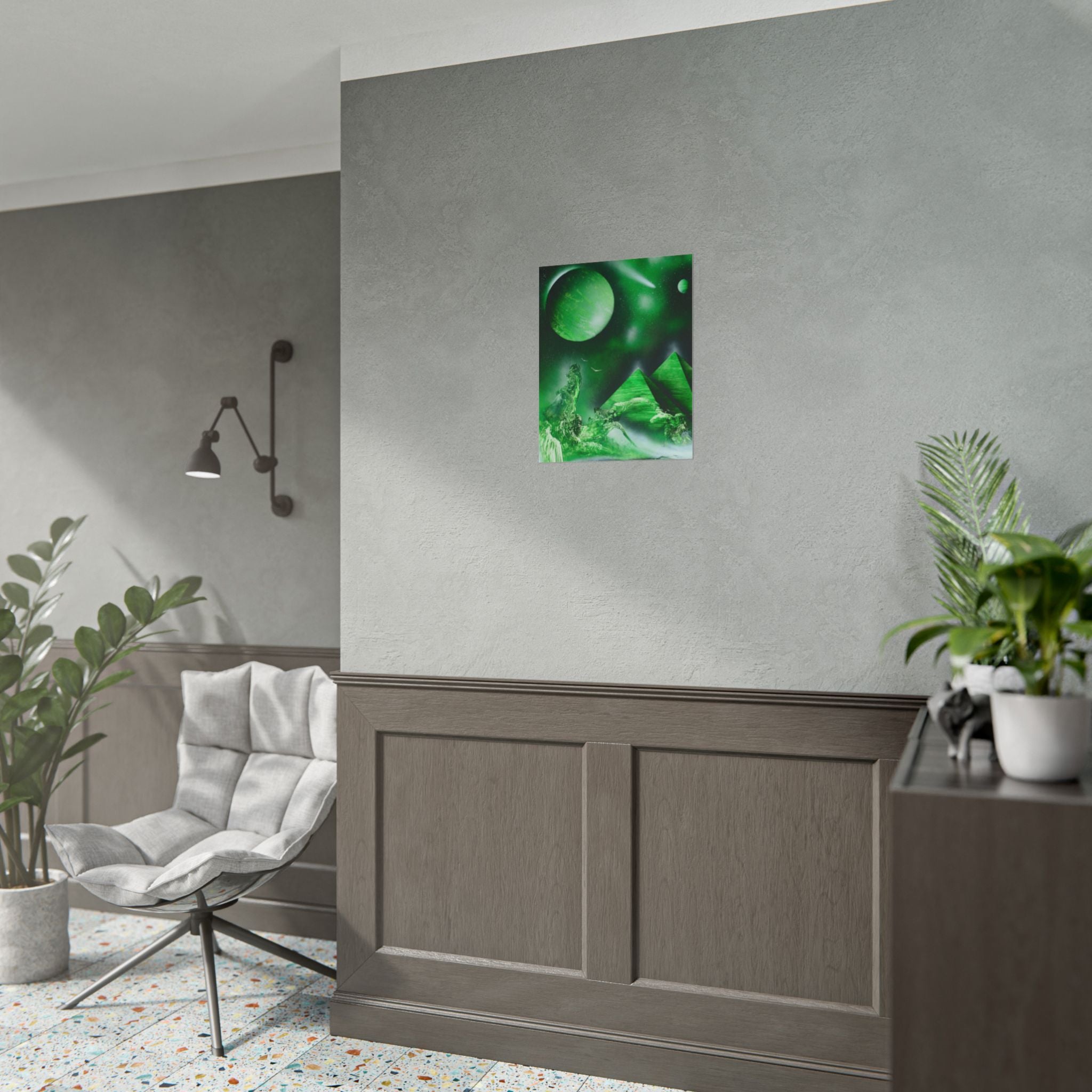 Spray Paint Art Green Cosmic Pyramids Poster