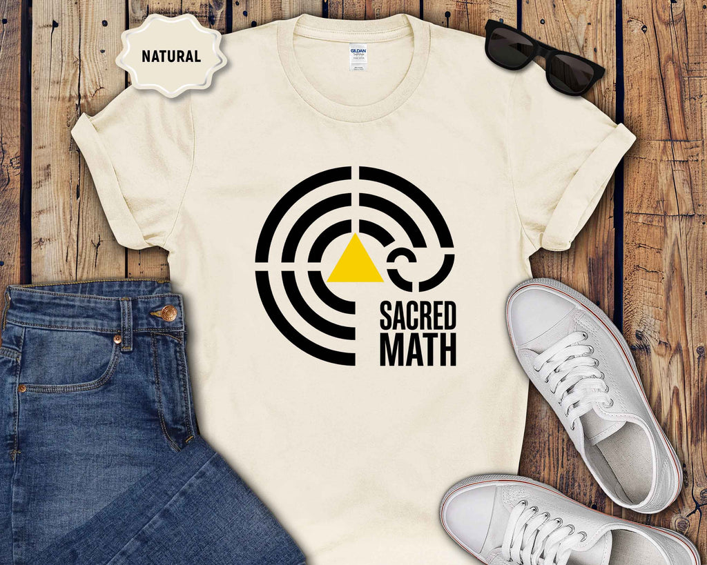Sacred Math Graphic T-Shirt — Geometric Triangle & Maze Design