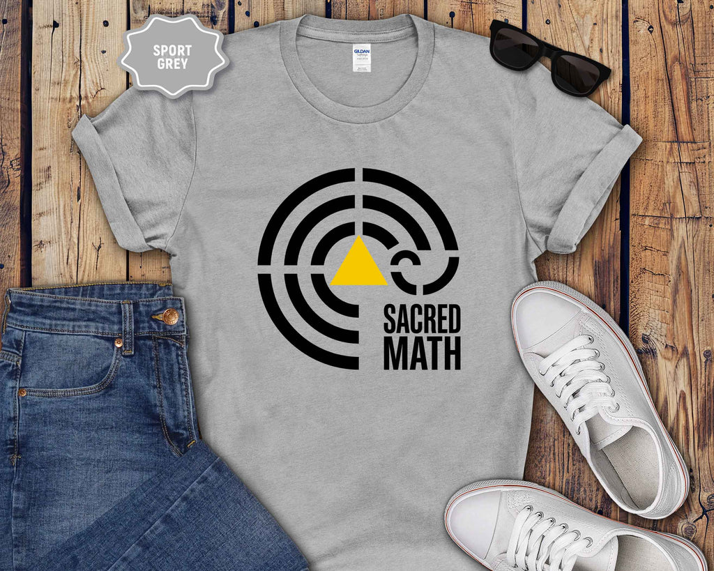 Sacred Math Graphic T-Shirt — Geometric Triangle & Maze Design