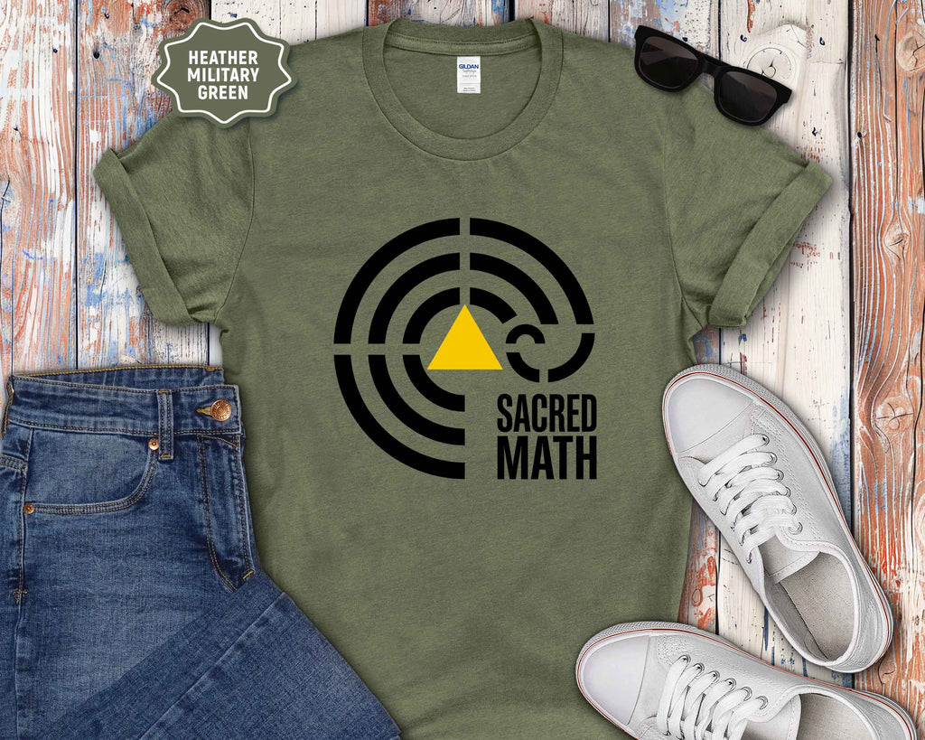 Sacred Math Graphic T-Shirt — Geometric Triangle & Maze Design