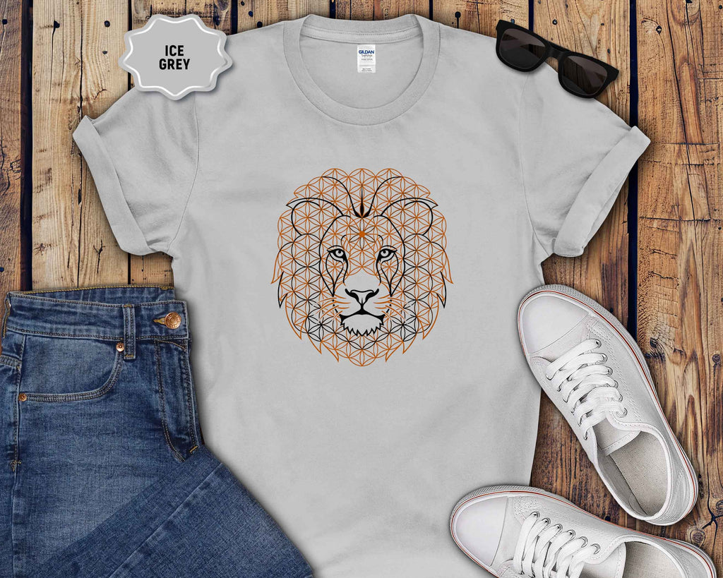 Lion Geometric Tee — Floral Mandala Lion Graphic T-Shirt
