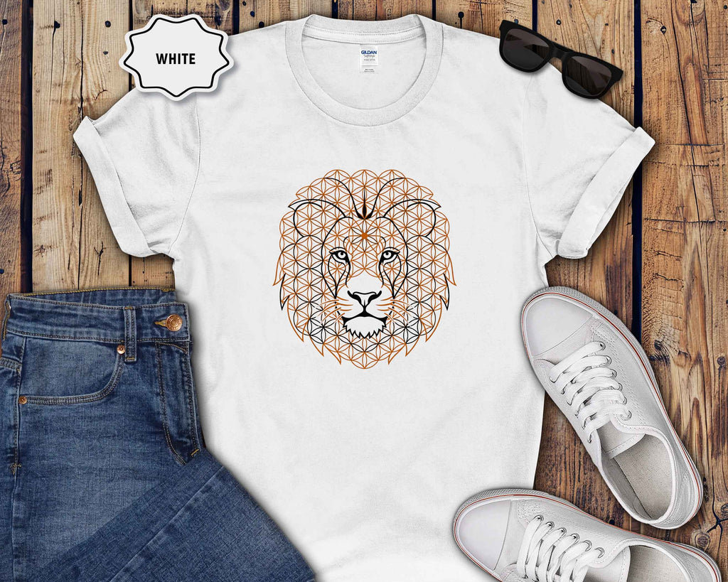 Lion Geometric Tee — Floral Mandala Lion Graphic T-Shirt