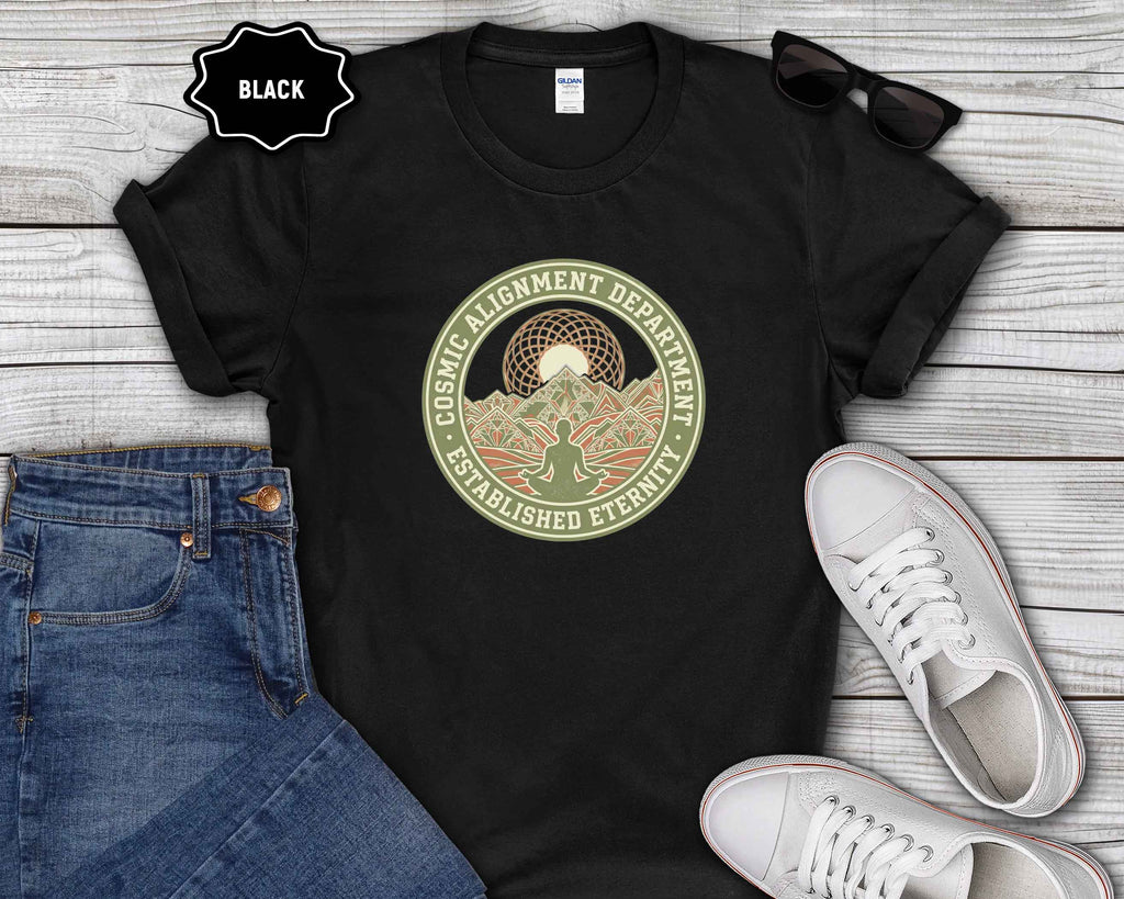 Cosmic Alignment T-Shirt – "Established Eternity" Mountain Meditation Graphic
