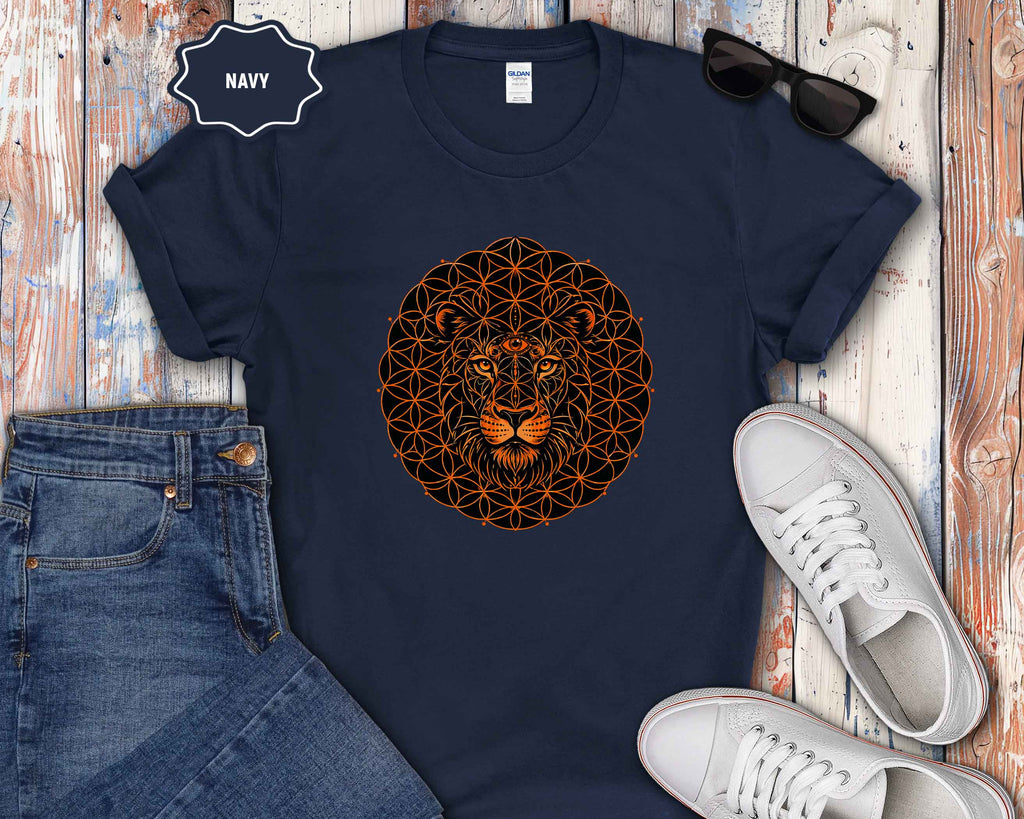 Lion Mandala T-Shirt — Geometric Floral Lion Graphic Tee