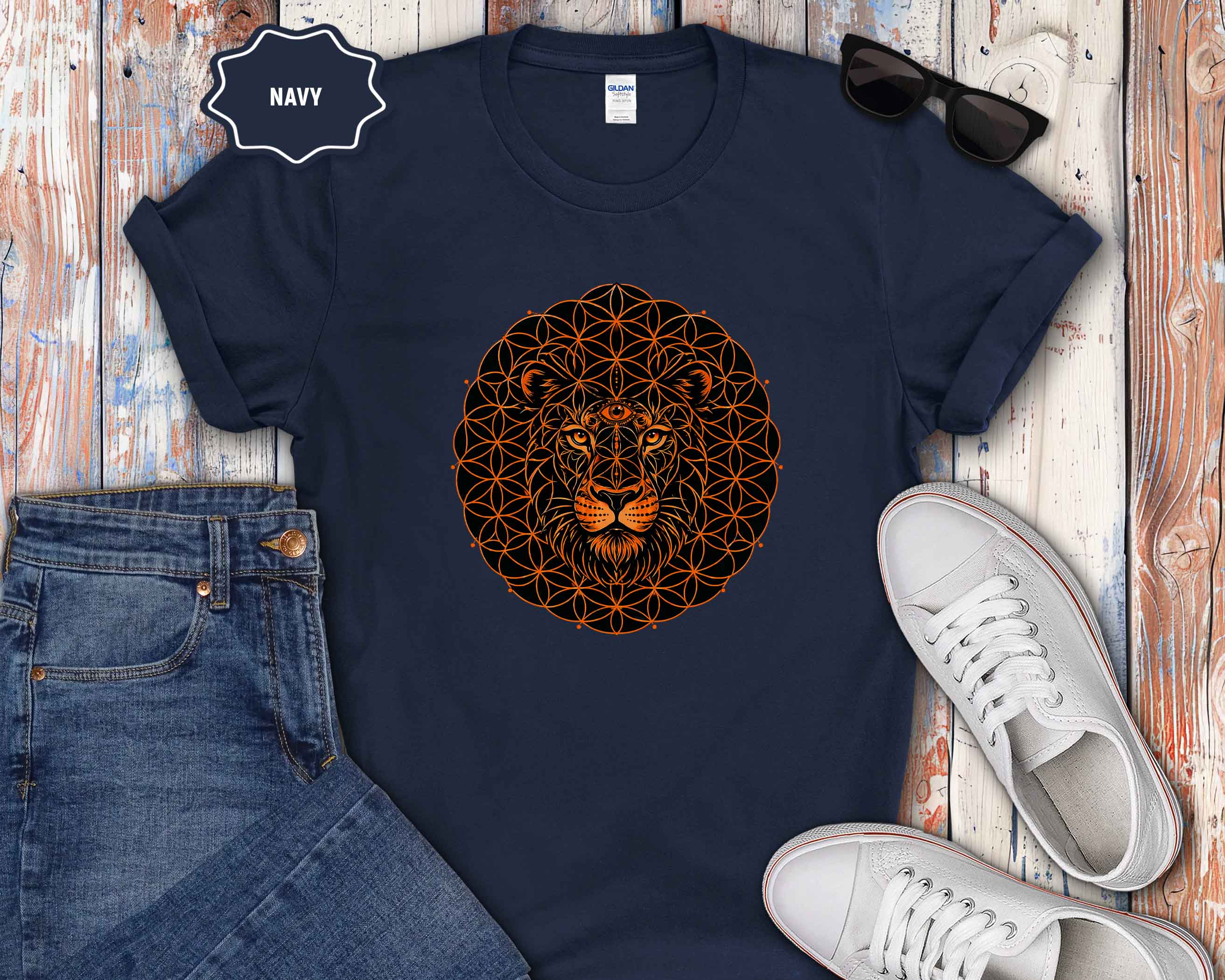 Lion Mandala T-Shirt — Geometric Floral Lion Graphic Tee