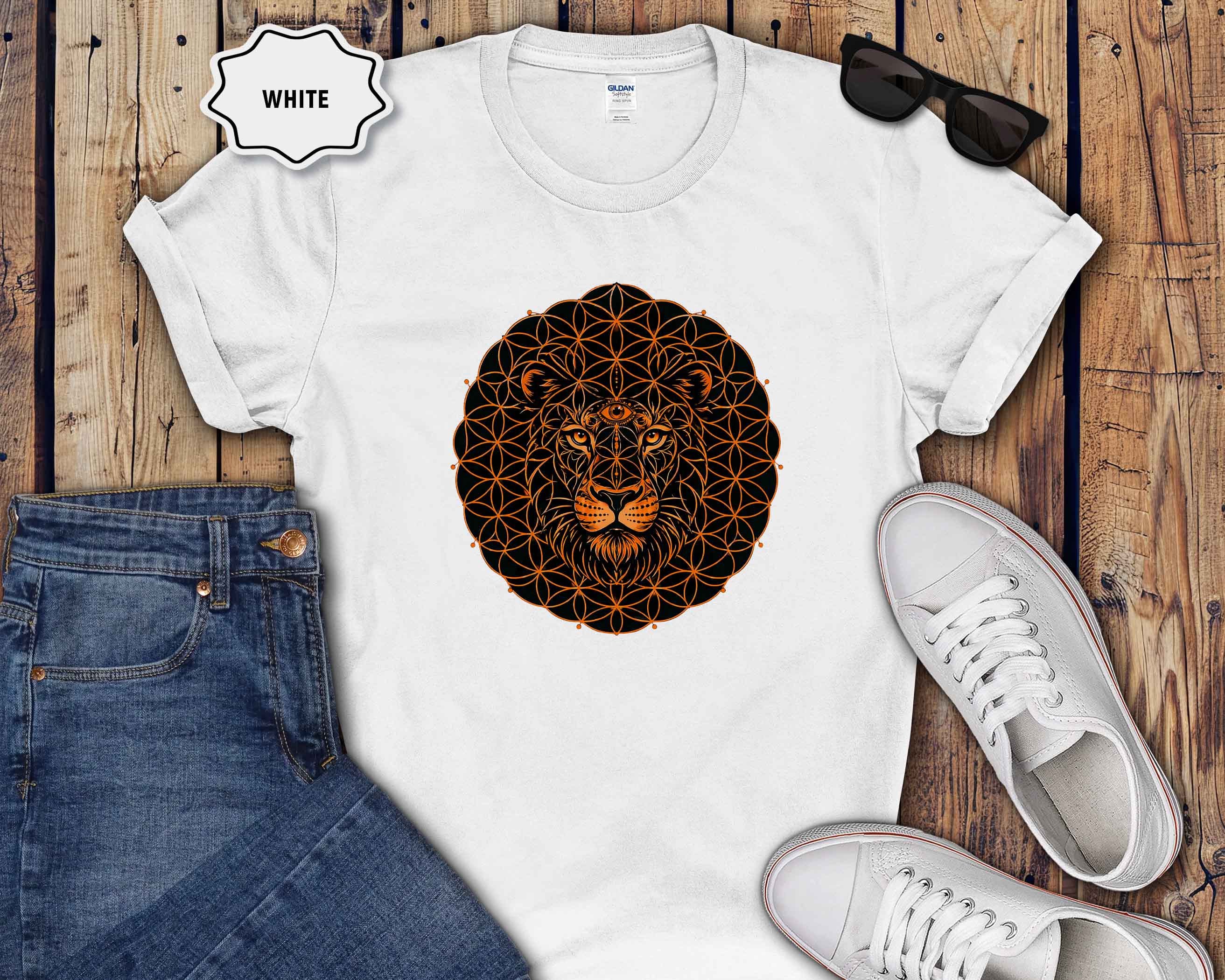 Lion Mandala T-Shirt — Geometric Floral Lion Graphic Tee