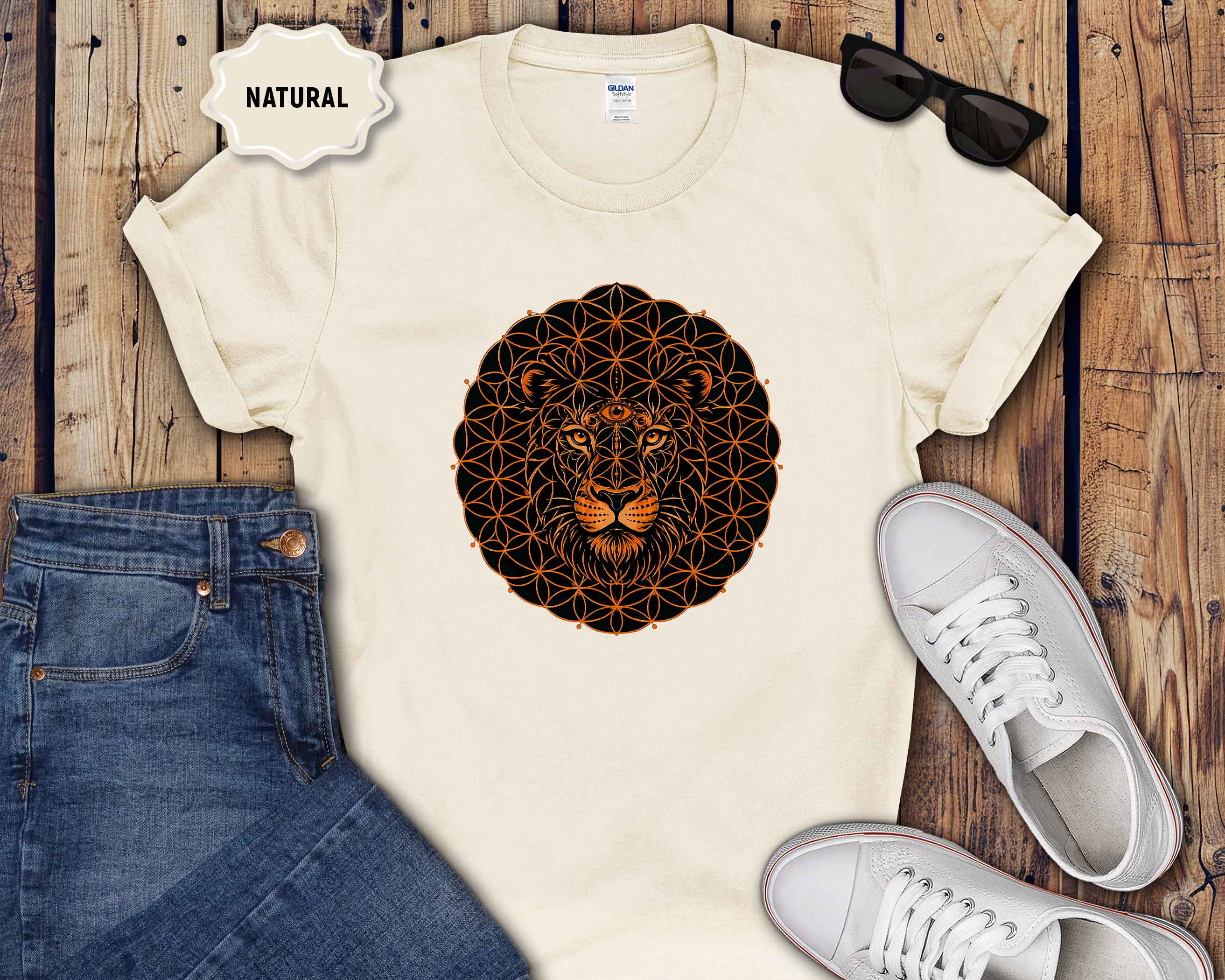Lion Mandala T-Shirt — Geometric Floral Lion Graphic Tee