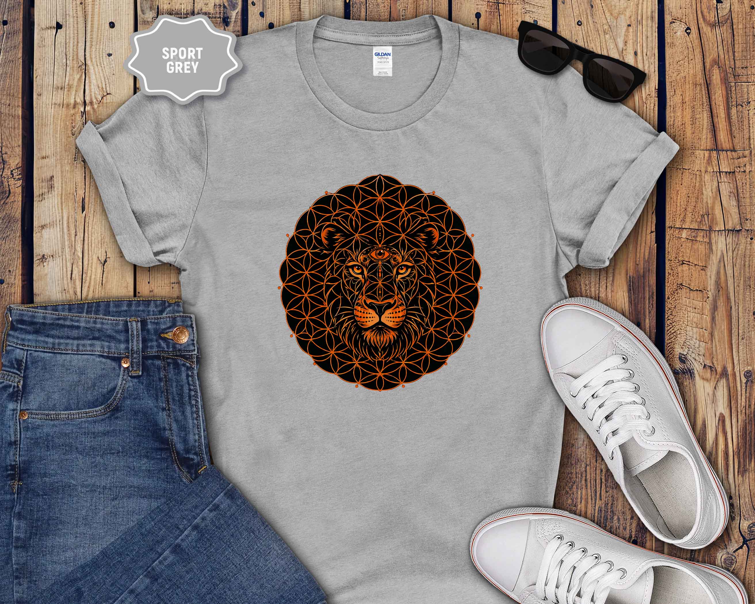Lion Mandala T-Shirt — Geometric Floral Lion Graphic Tee