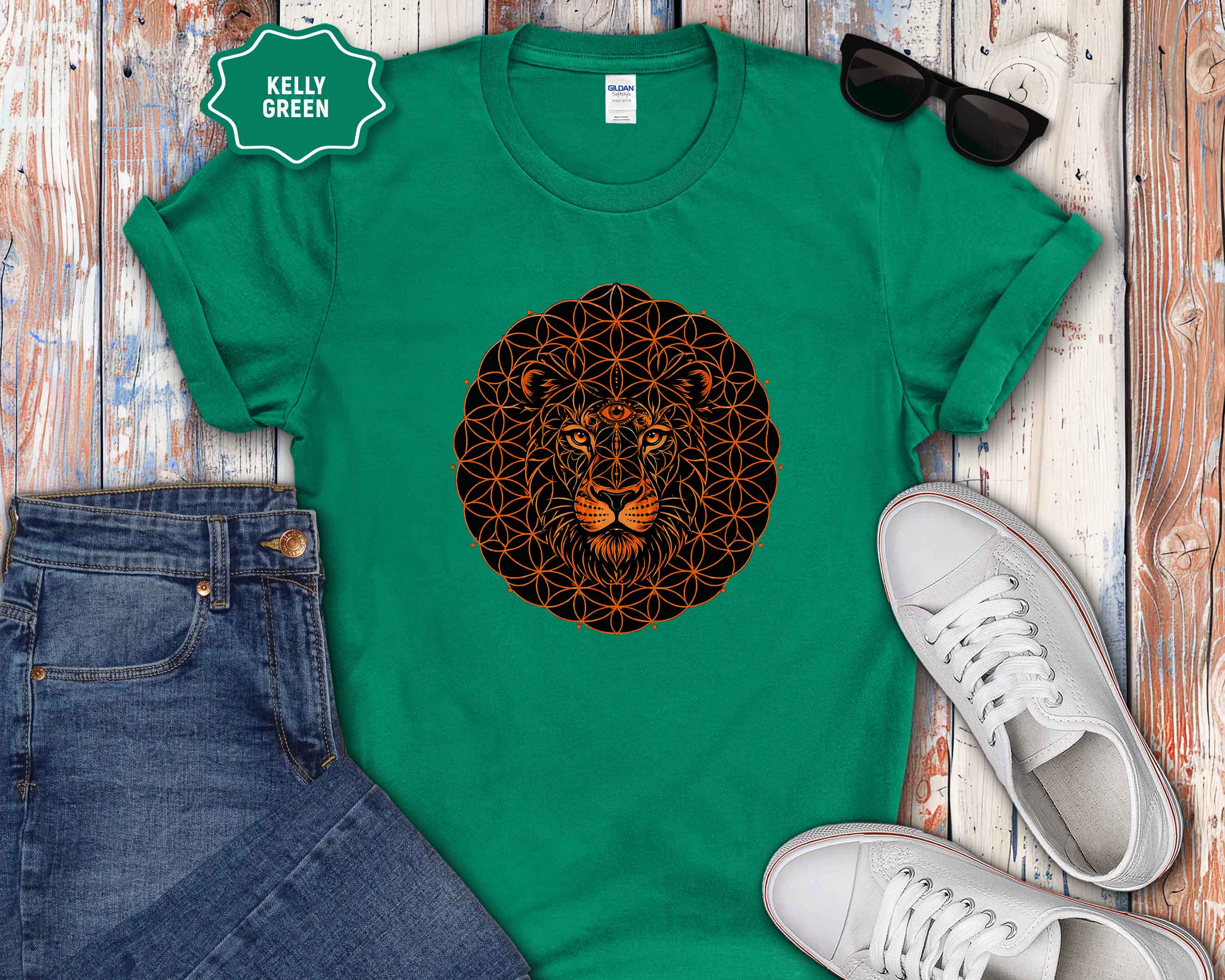 Lion Mandala T-Shirt — Geometric Floral Lion Graphic Tee