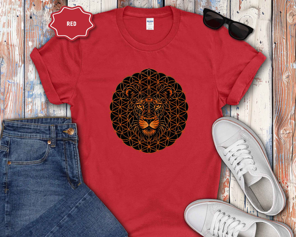 Lion Mandala T-Shirt — Geometric Floral Lion Graphic Tee