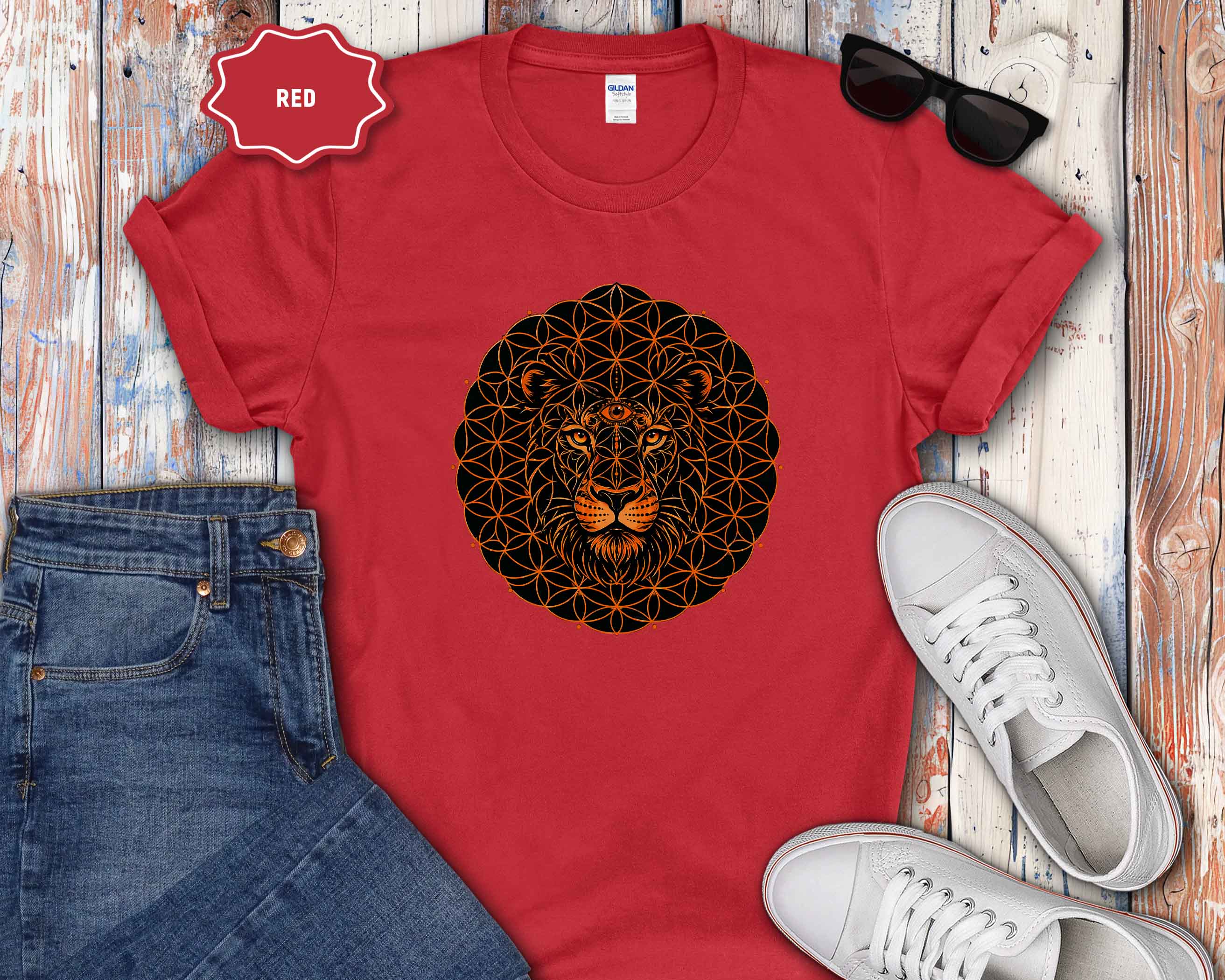 Lion Mandala T-Shirt — Geometric Floral Lion Graphic Tee
