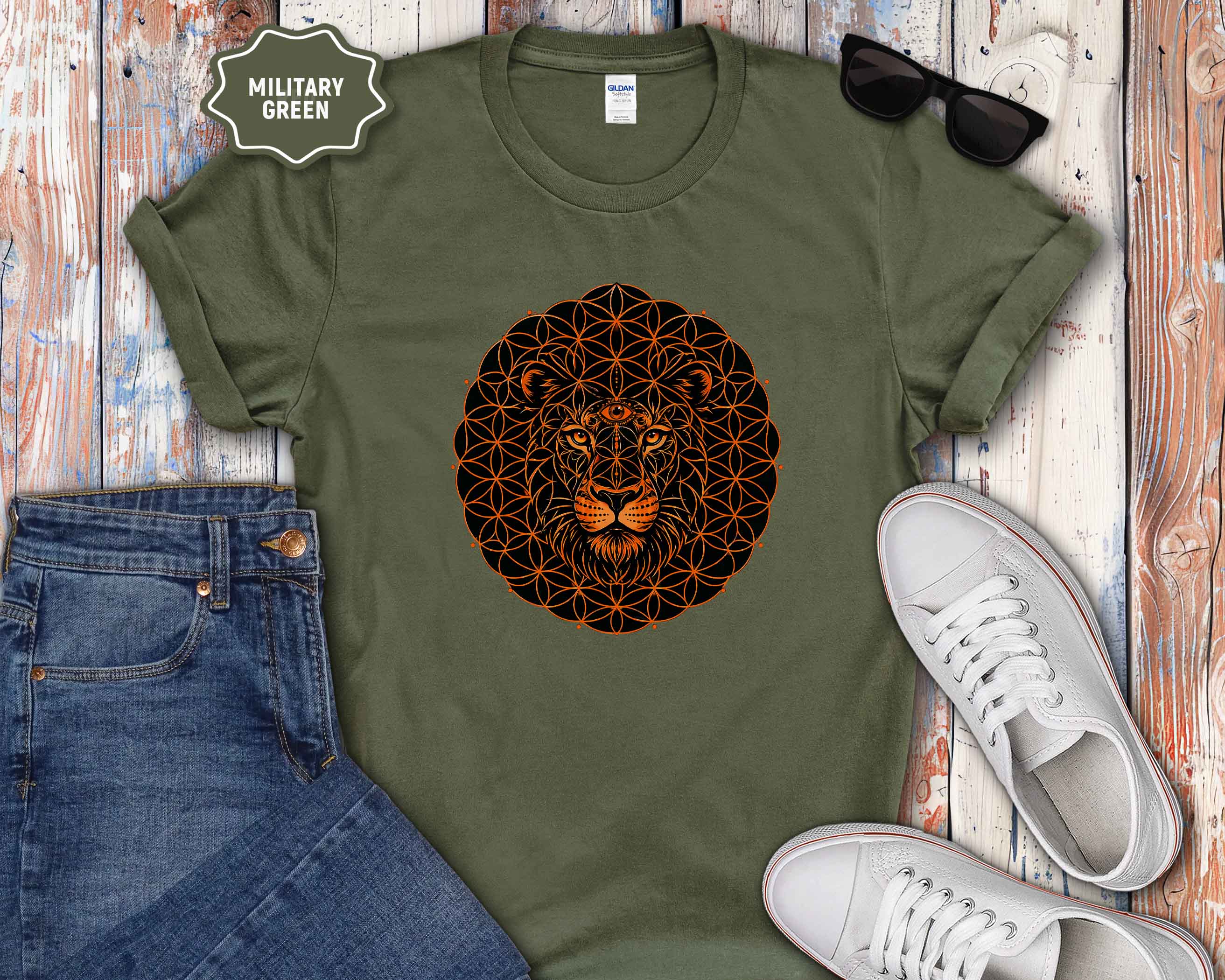 Lion Mandala T-Shirt — Geometric Floral Lion Graphic Tee