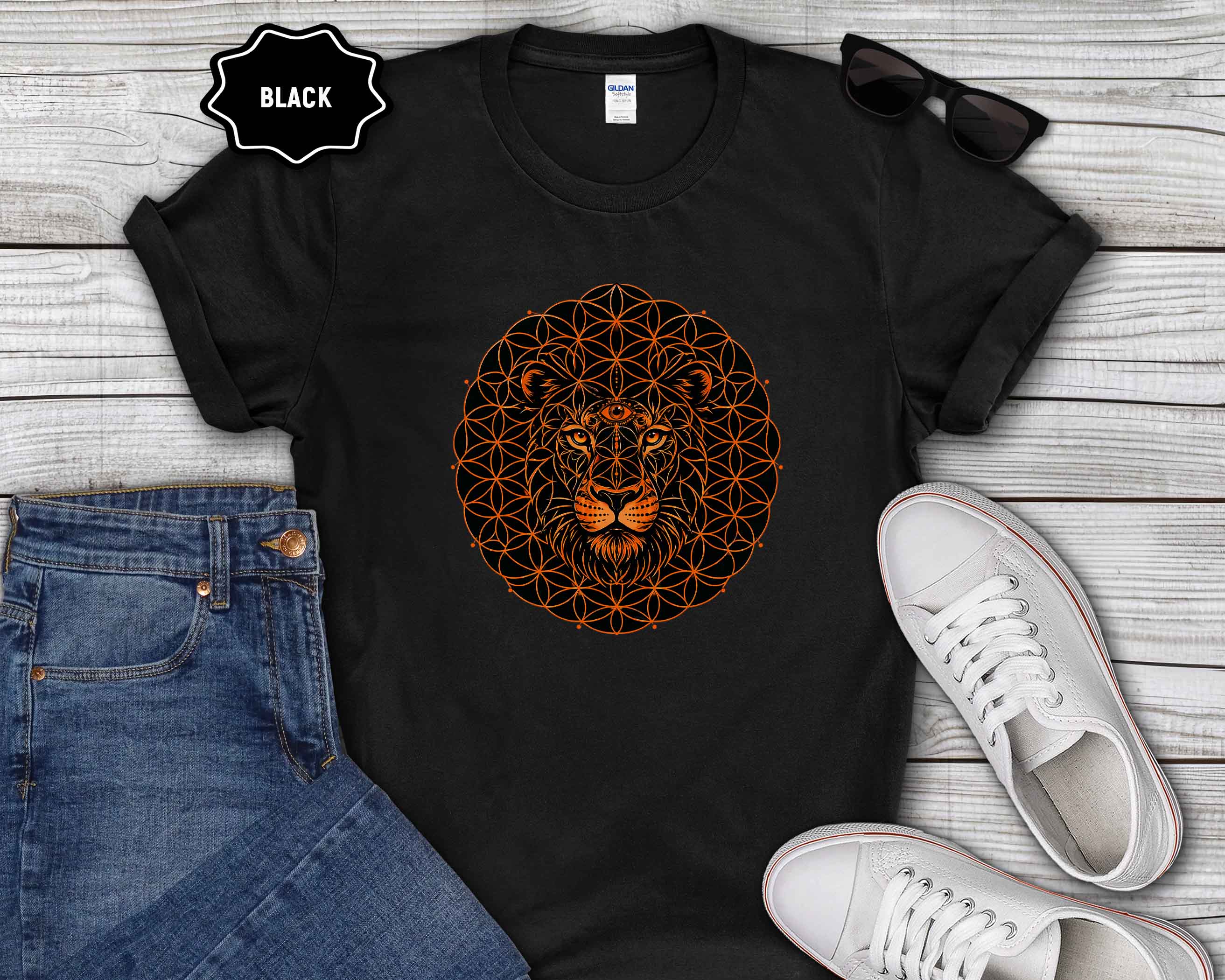 Lion Mandala T-Shirt — Geometric Floral Lion Graphic Tee