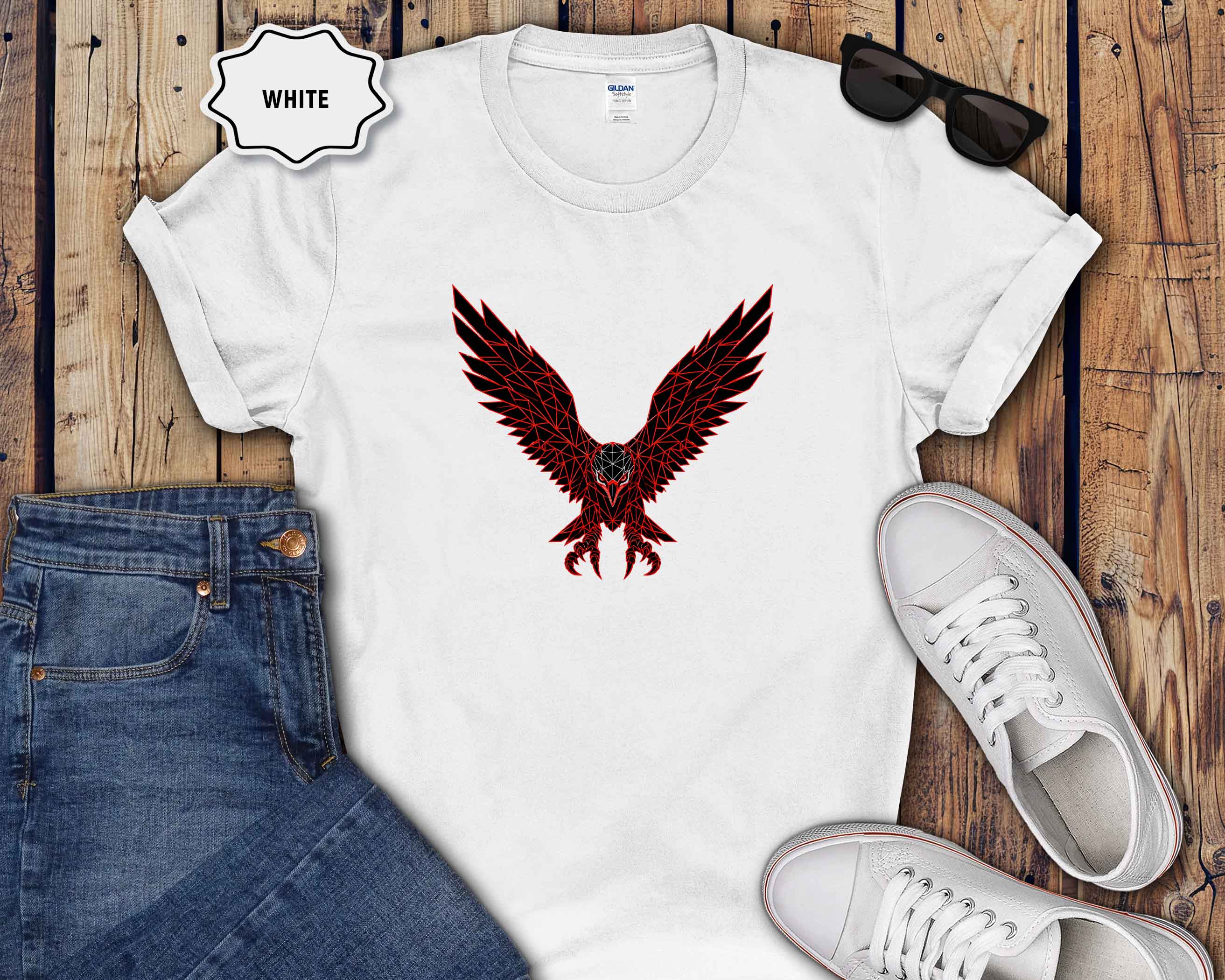 Eagle Wings Graphic T-Shirt — Soaring Red & Black Bird Design