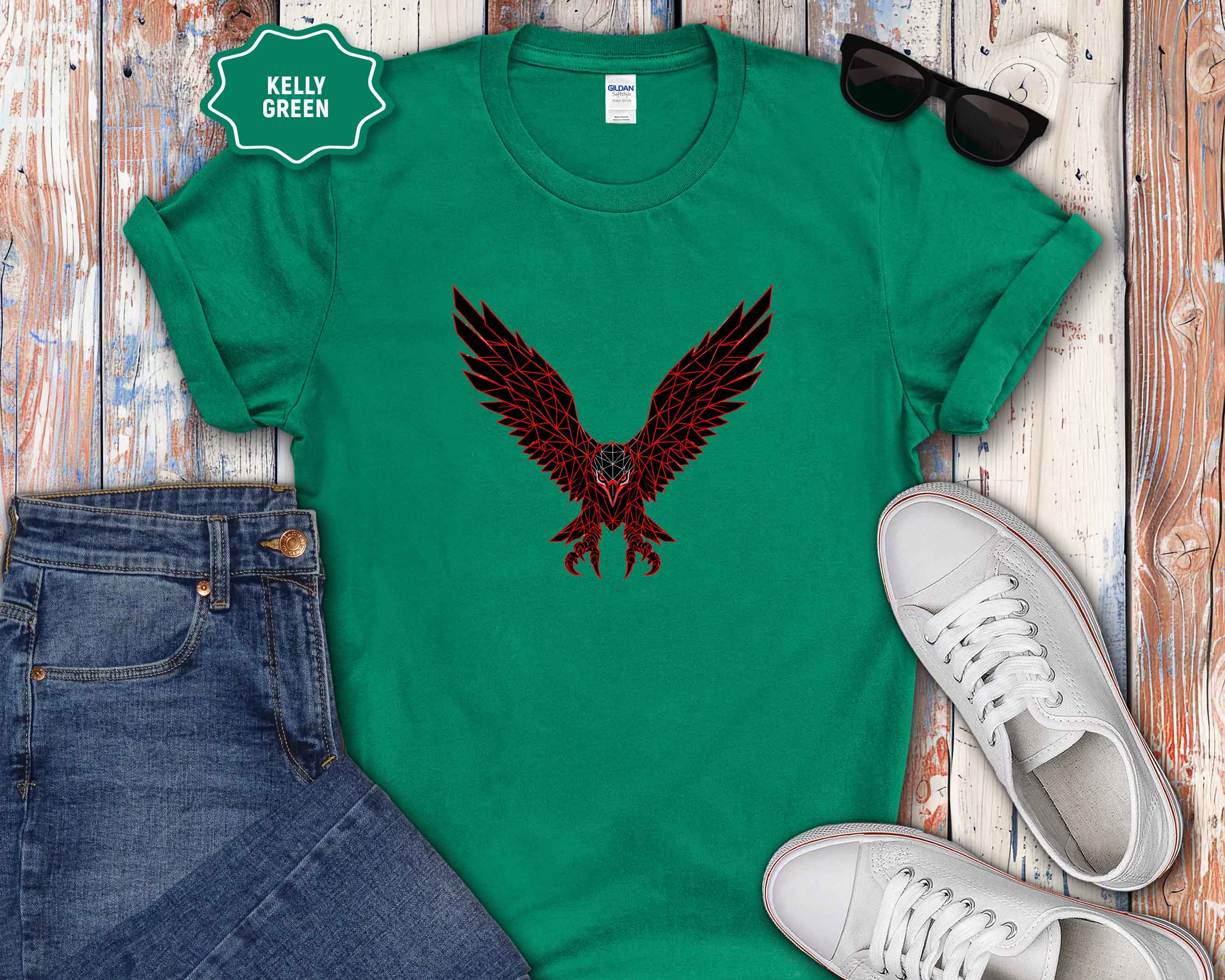 Eagle Wings Graphic T-Shirt — Soaring Red & Black Bird Design