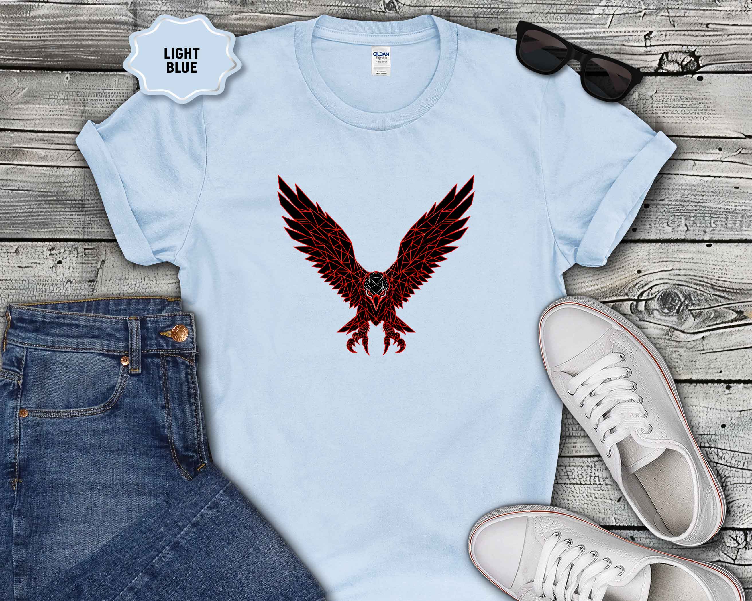 Eagle Wings Graphic T-Shirt — Soaring Red & Black Bird Design