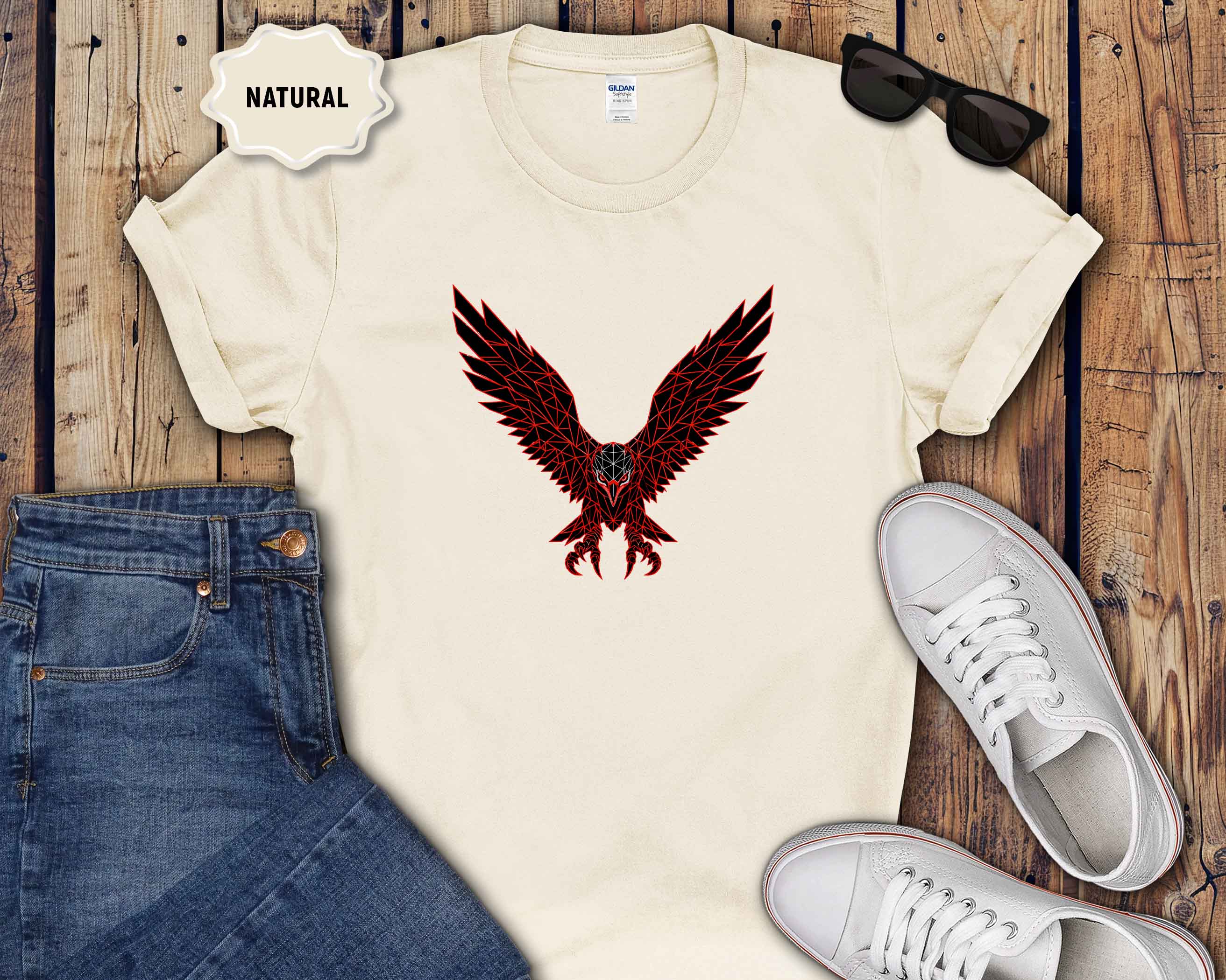 Eagle Wings Graphic T-Shirt — Soaring Red & Black Bird Design