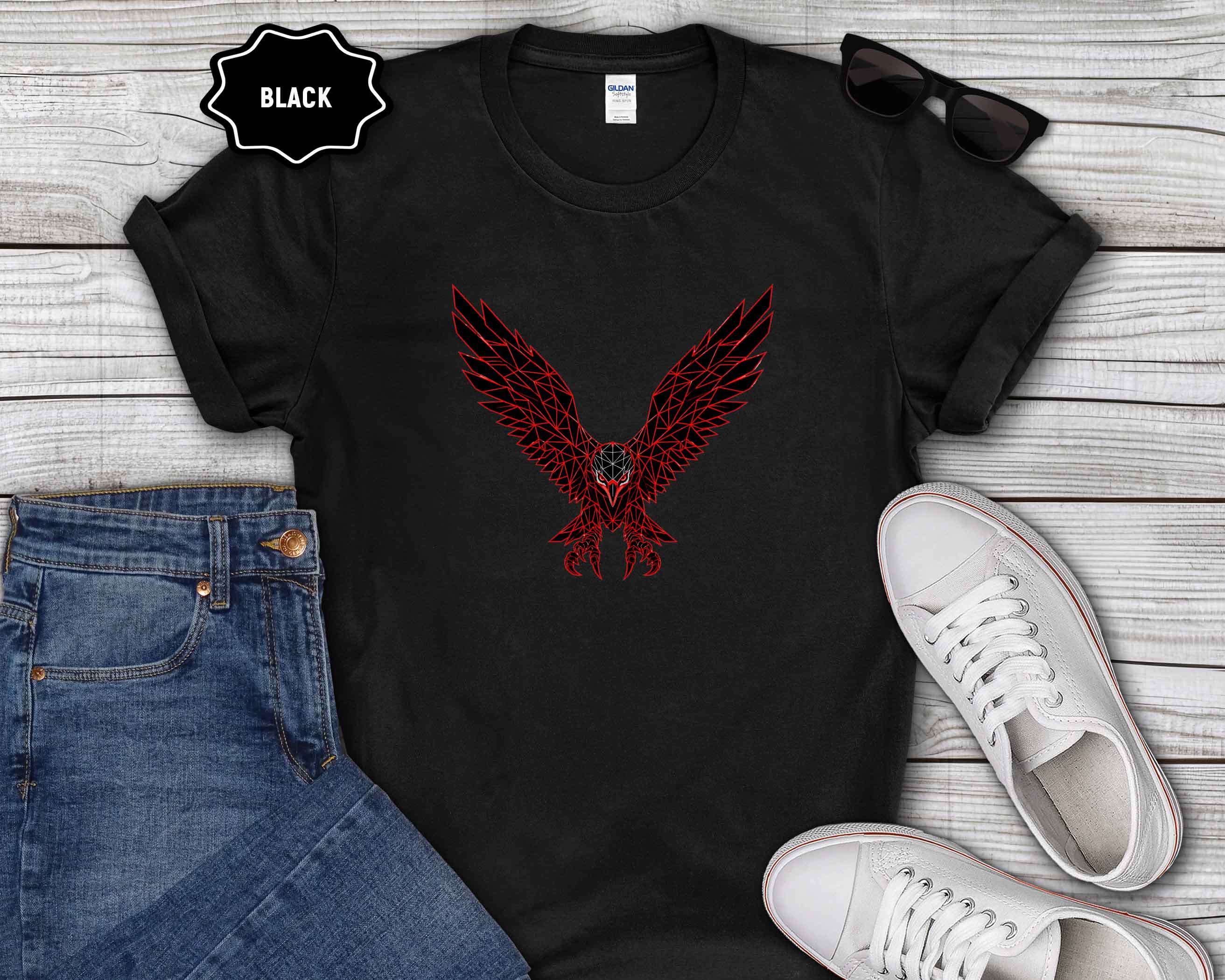 Eagle Wings Graphic T-Shirt — Soaring Red & Black Bird Design