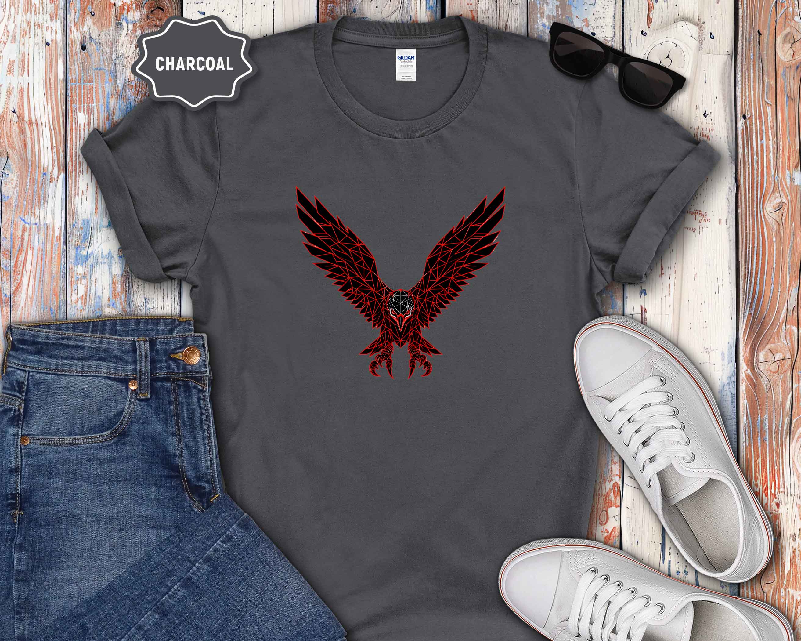 Eagle Wings Graphic T-Shirt — Soaring Red & Black Bird Design