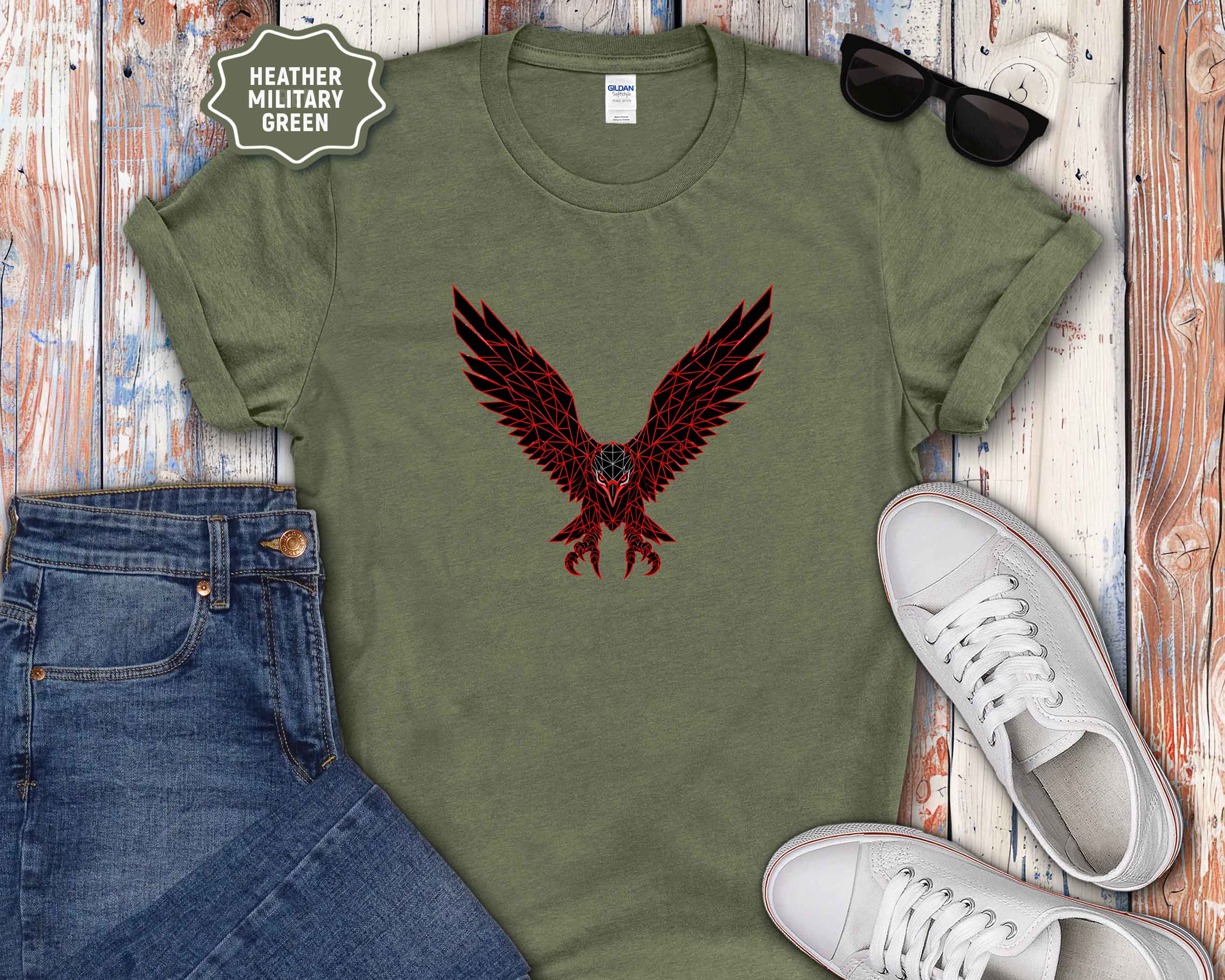 Eagle Wings Graphic T-Shirt — Soaring Red & Black Bird Design