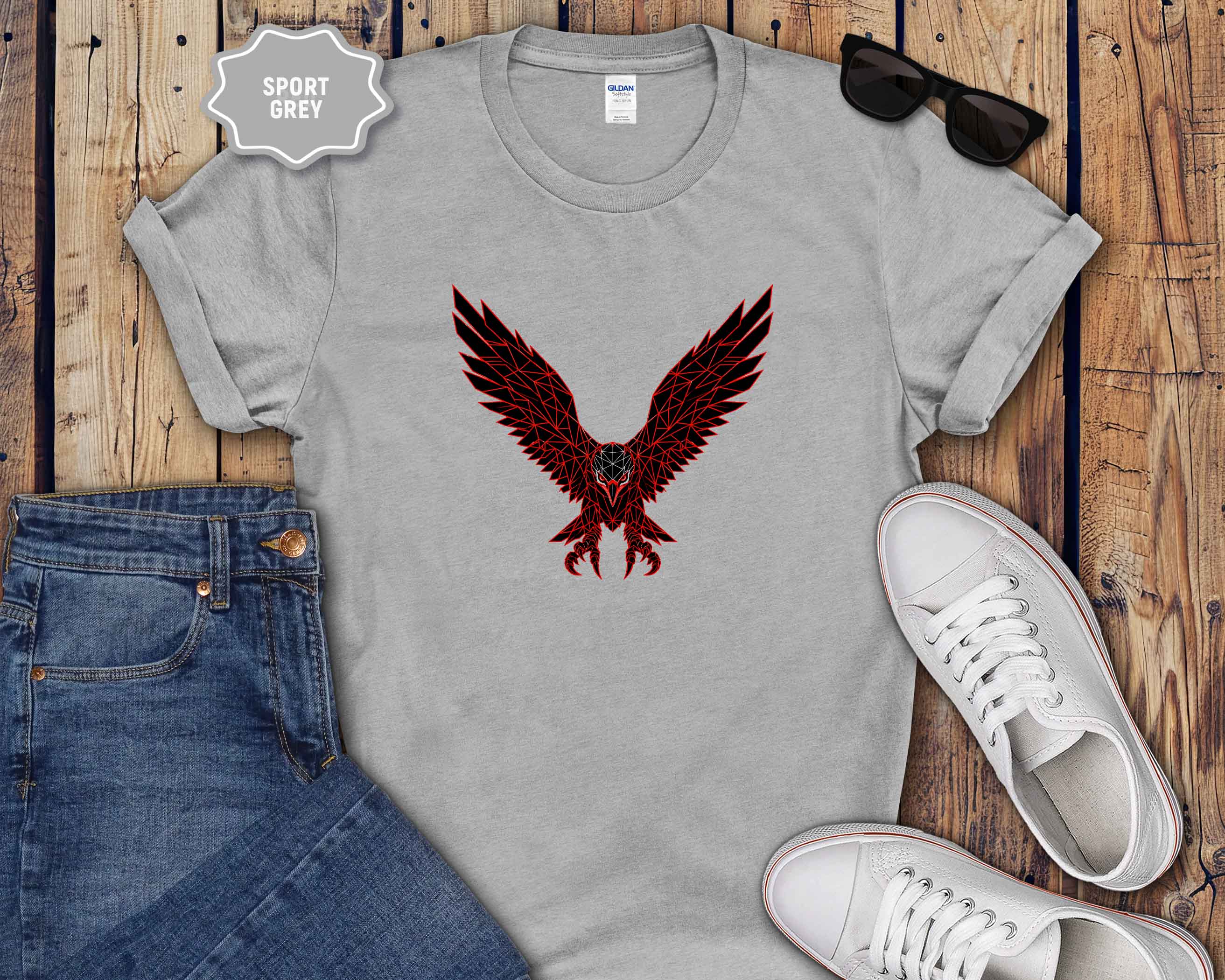 Eagle Wings Graphic T-Shirt — Soaring Red & Black Bird Design