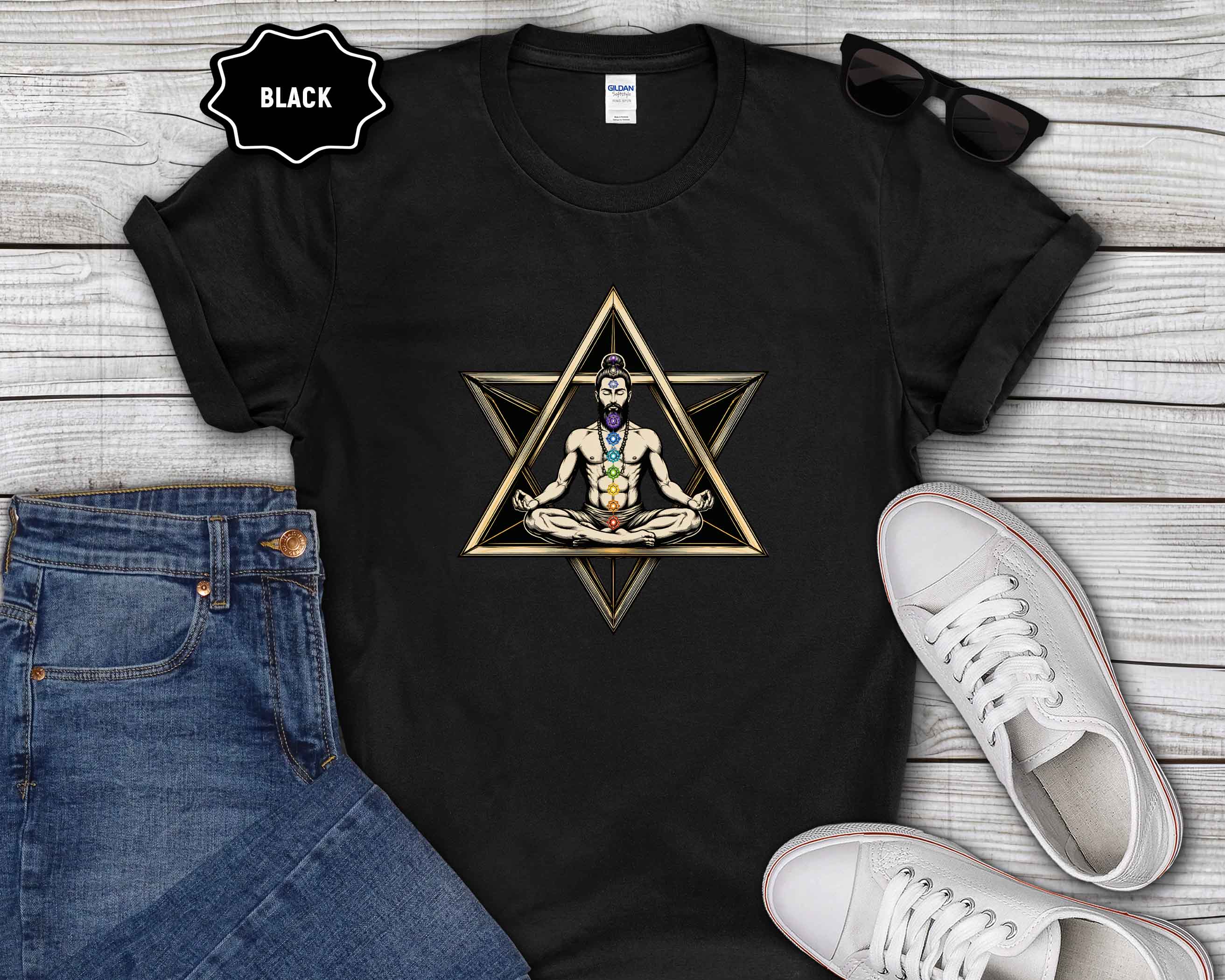 Meditating Yogi with Chakra Star T-Shirt