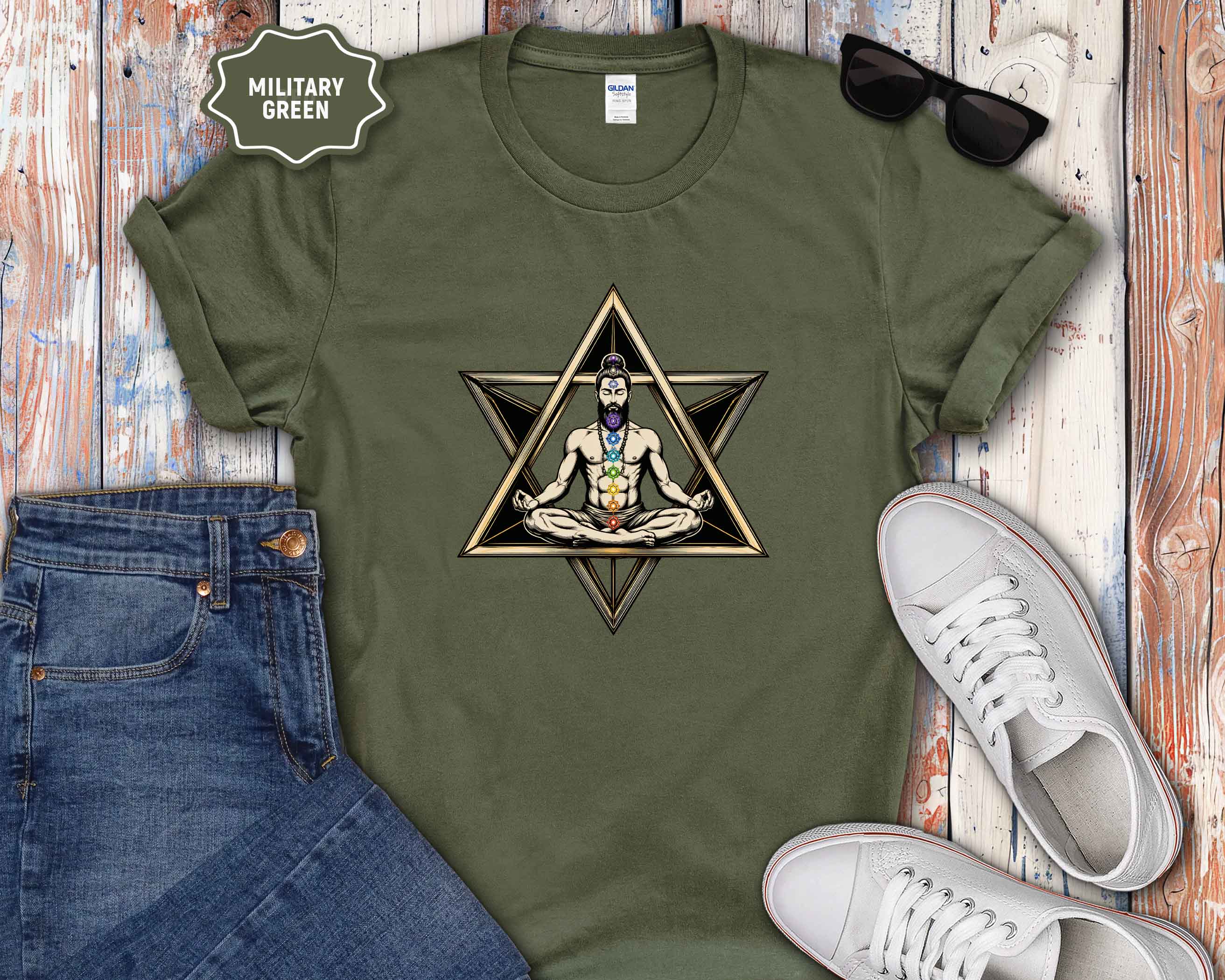 Meditating Yogi with Chakra Star T-Shirt