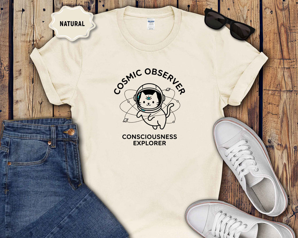 Cosmic Observer Cat T-Shirt — 'Consciousness Explorer' Astronaut Cat Tee