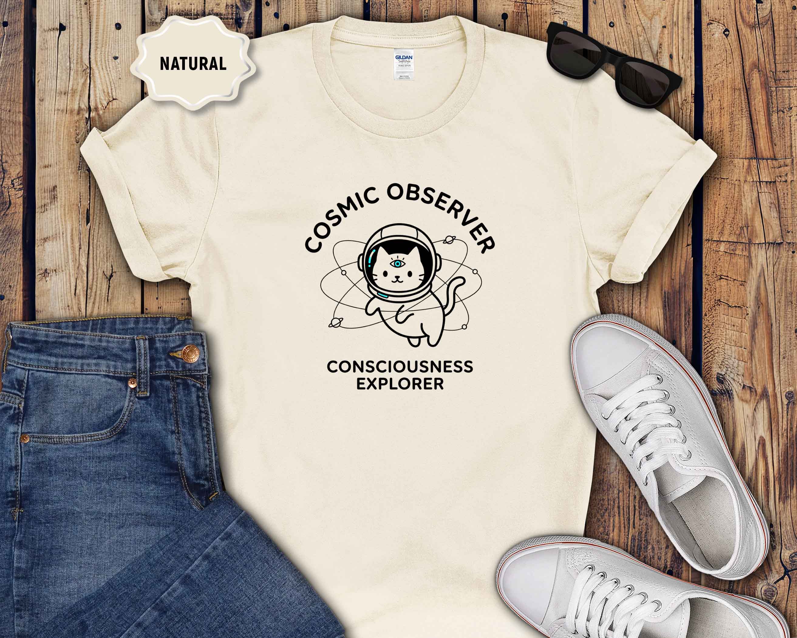 Cosmic Observer Cat T-Shirt — 'Consciousness Explorer' Astronaut Cat Tee