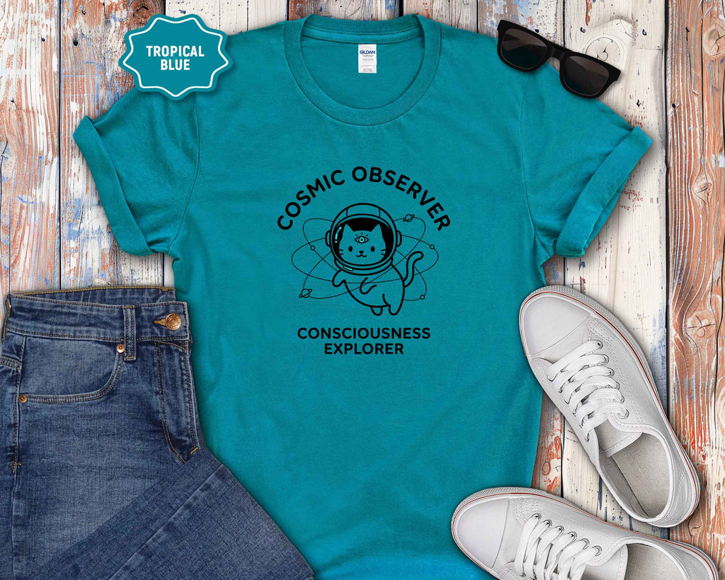 Cosmic Observer Cat T-Shirt — 'Consciousness Explorer' Astronaut Cat Tee