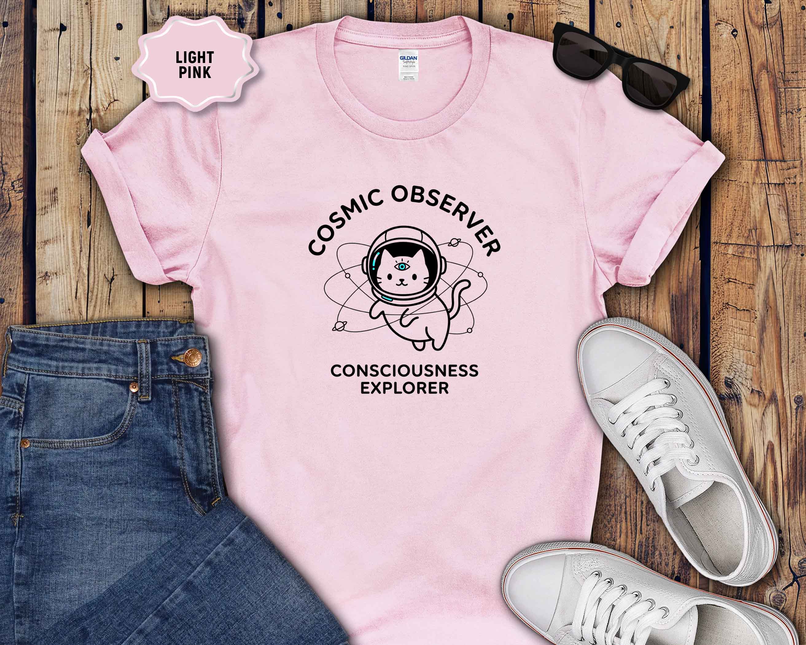 Cosmic Observer Cat T-Shirt — 'Consciousness Explorer' Astronaut Cat Tee