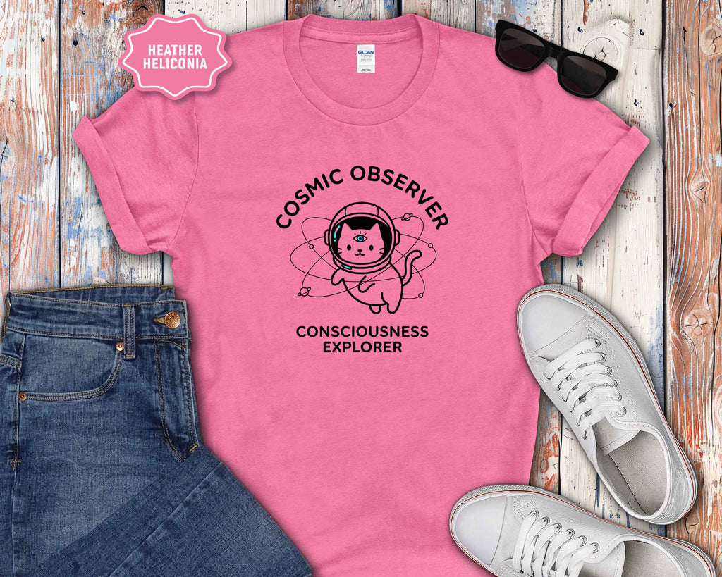 Cosmic Observer Cat T-Shirt — 'Consciousness Explorer' Astronaut Cat Tee