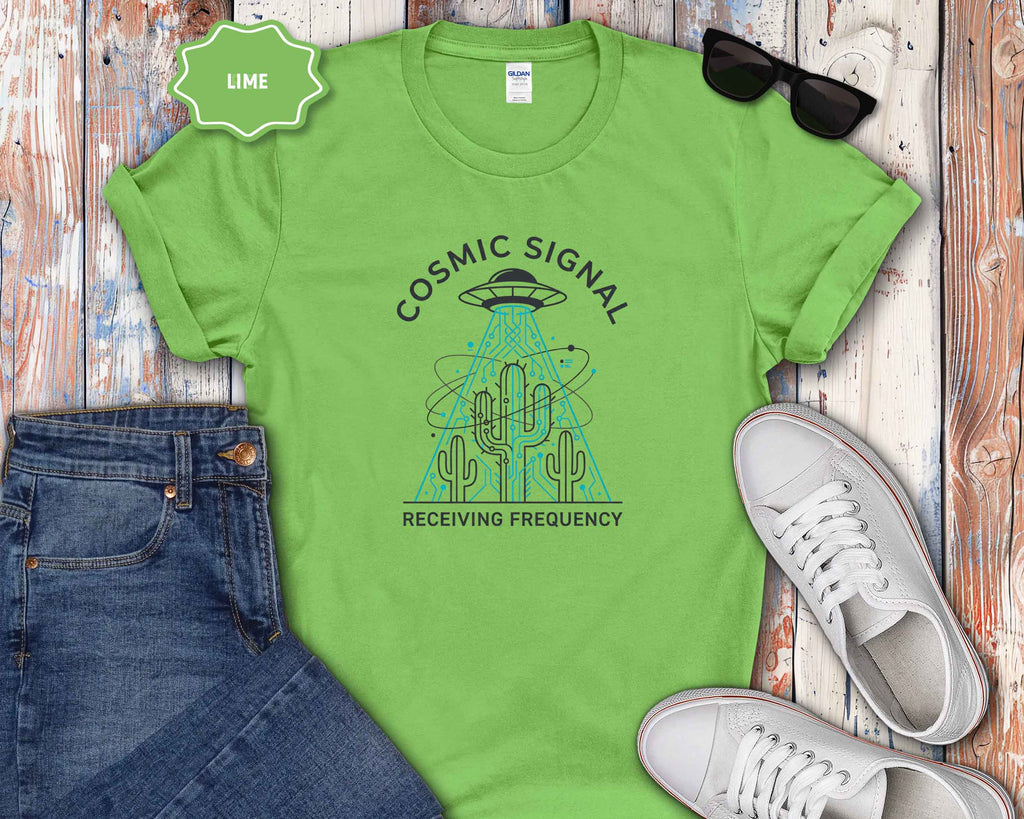 Cosmic Signal T-Shirt – Retro UFO & Cactus Graphic Tee