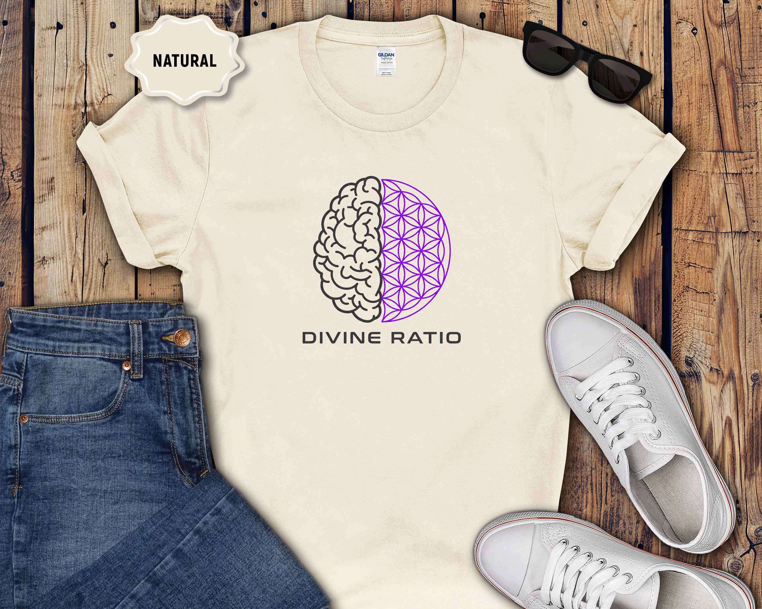 Divine Ratio T-Shirt — Brain & Flower of Life Sacred Geometry Tee