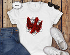 Graphic T-Shirt — Red Eagle Design with Geometric Lines