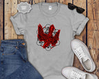 Graphic T-Shirt — Red Eagle Design with Geometric Lines