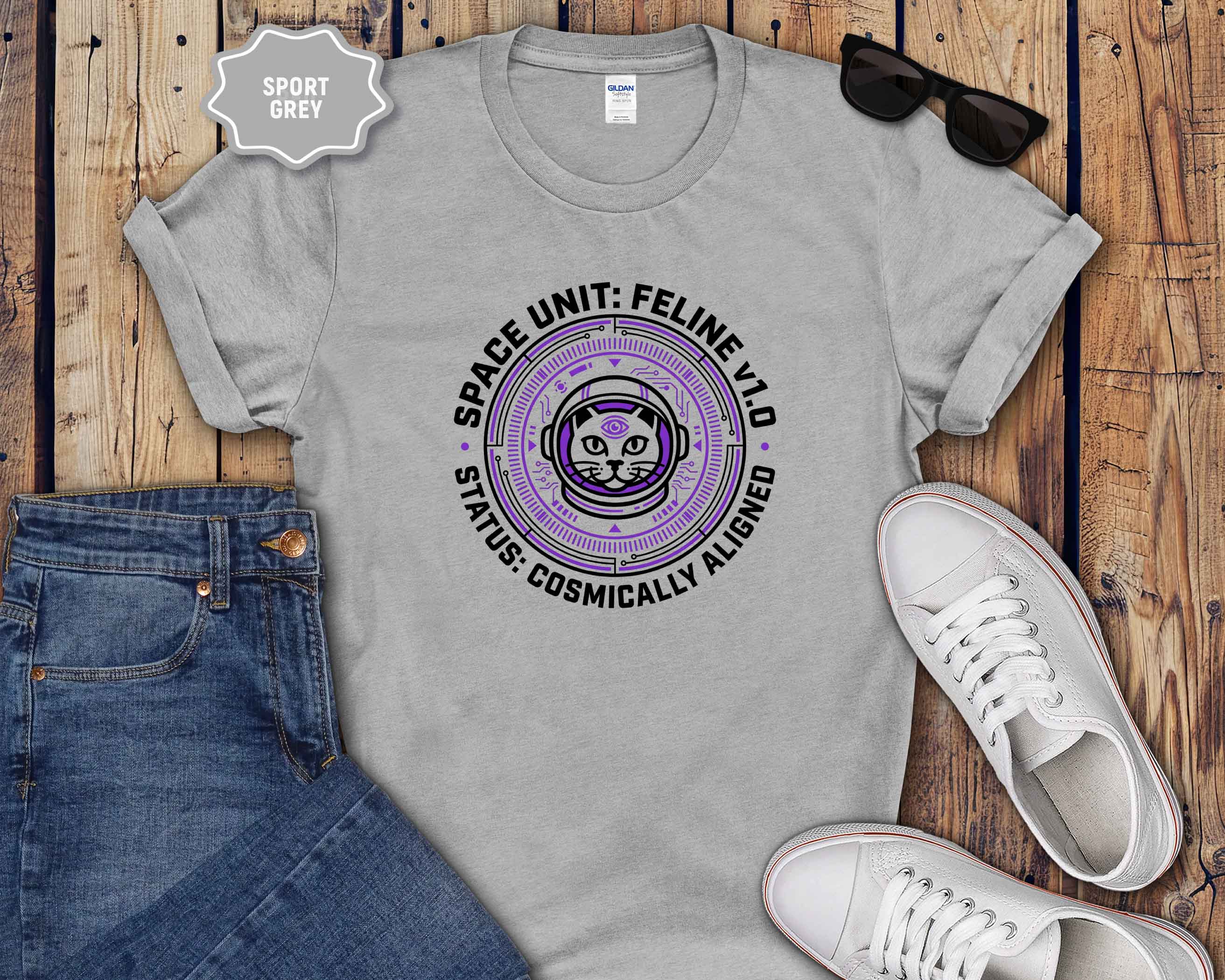 Feline Space Unit T-Shirt — “Space Unit: Feline v1.0” Astronaut Cat Graphic Tee
