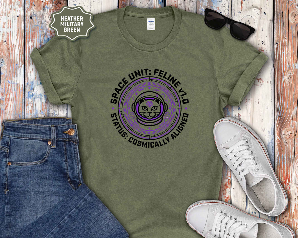 Feline Space Unit T-Shirt — “Space Unit: Feline v1.0” Astronaut Cat Graphic Tee