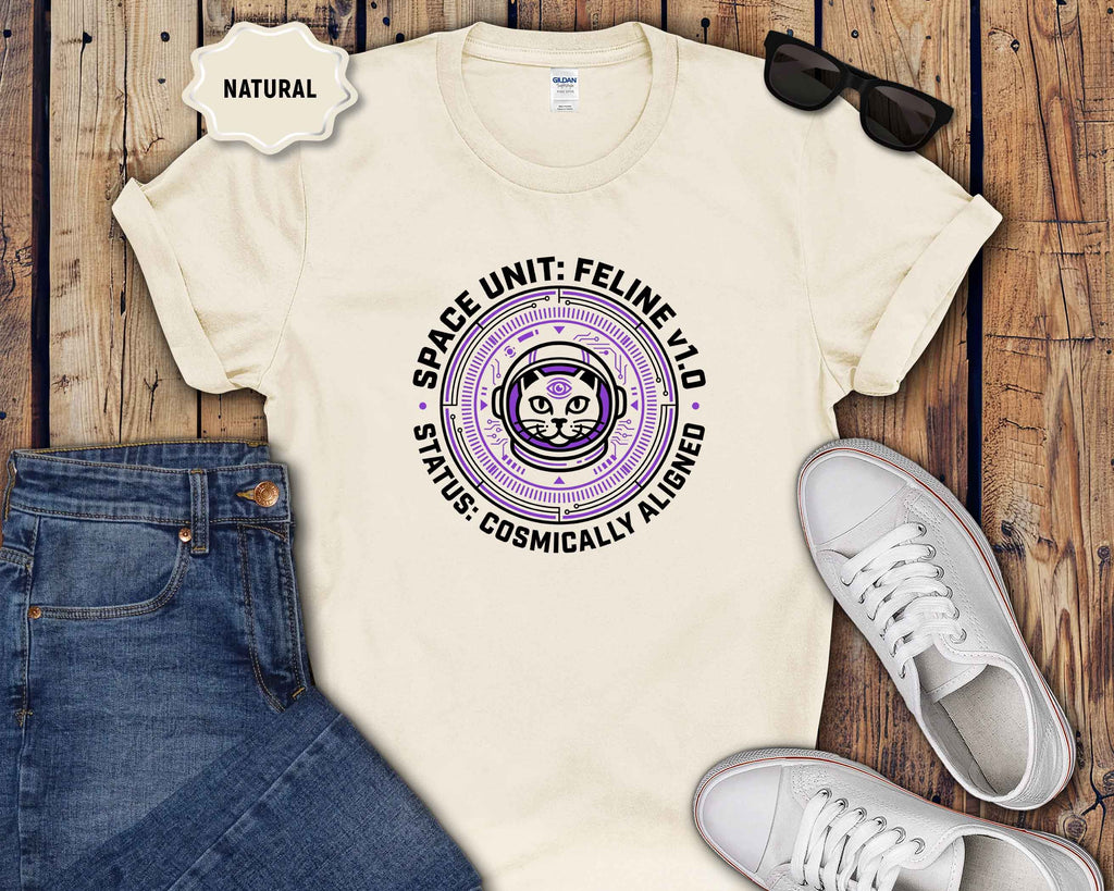 Feline Space Unit T-Shirt — “Space Unit: Feline v1.0” Astronaut Cat Graphic Tee