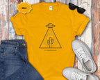UFO Cactus T-Shirt — Minimal Alien Abduction Desert Graphic Tee