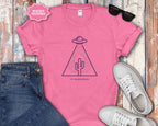 UFO Cactus T-Shirt — Minimal Alien Abduction Desert Graphic Tee