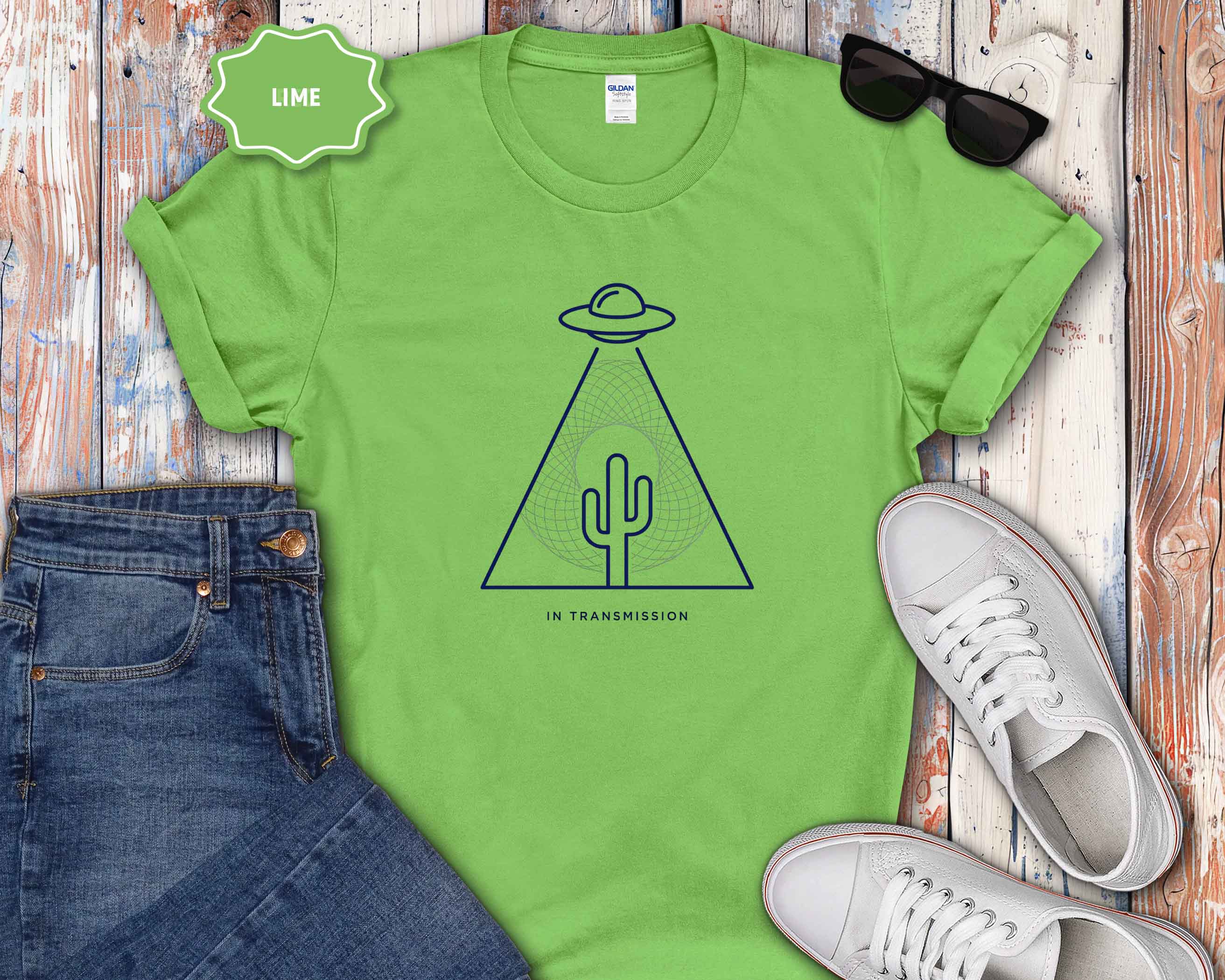 UFO Cactus T-Shirt — Minimal Alien Abduction Desert Graphic Tee