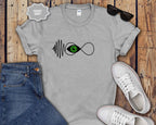 Infinity Wave Eye T-Shirt — Minimalist Soundwave & Green Eye Design