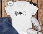 Infinity Wave Eye T-Shirt — Minimalist Soundwave & Green Eye Design