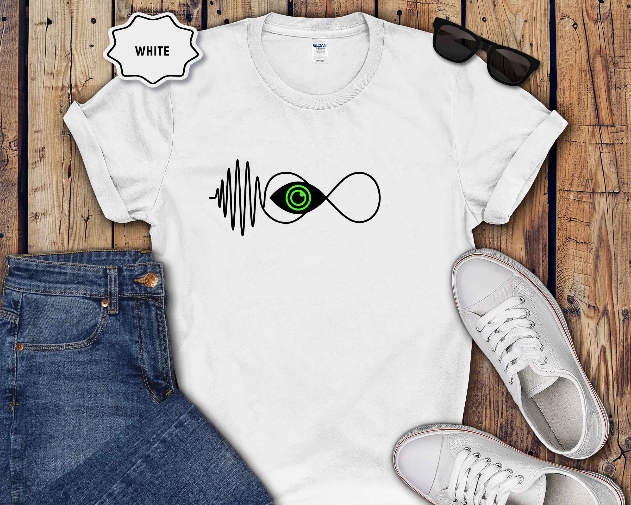 Infinity Wave Eye T-Shirt — Minimalist Soundwave & Green Eye Design