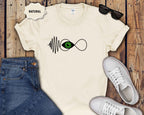 Infinity Wave Eye T-Shirt — Minimalist Soundwave & Green Eye Design