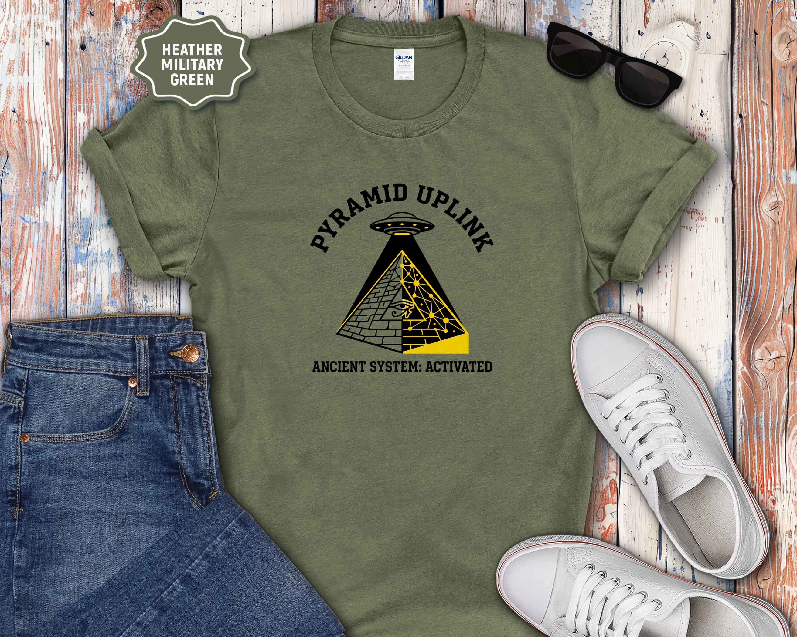 Pyramid Uplink T-Shirt — UFO & Ancient Pyramid Graphic Tee