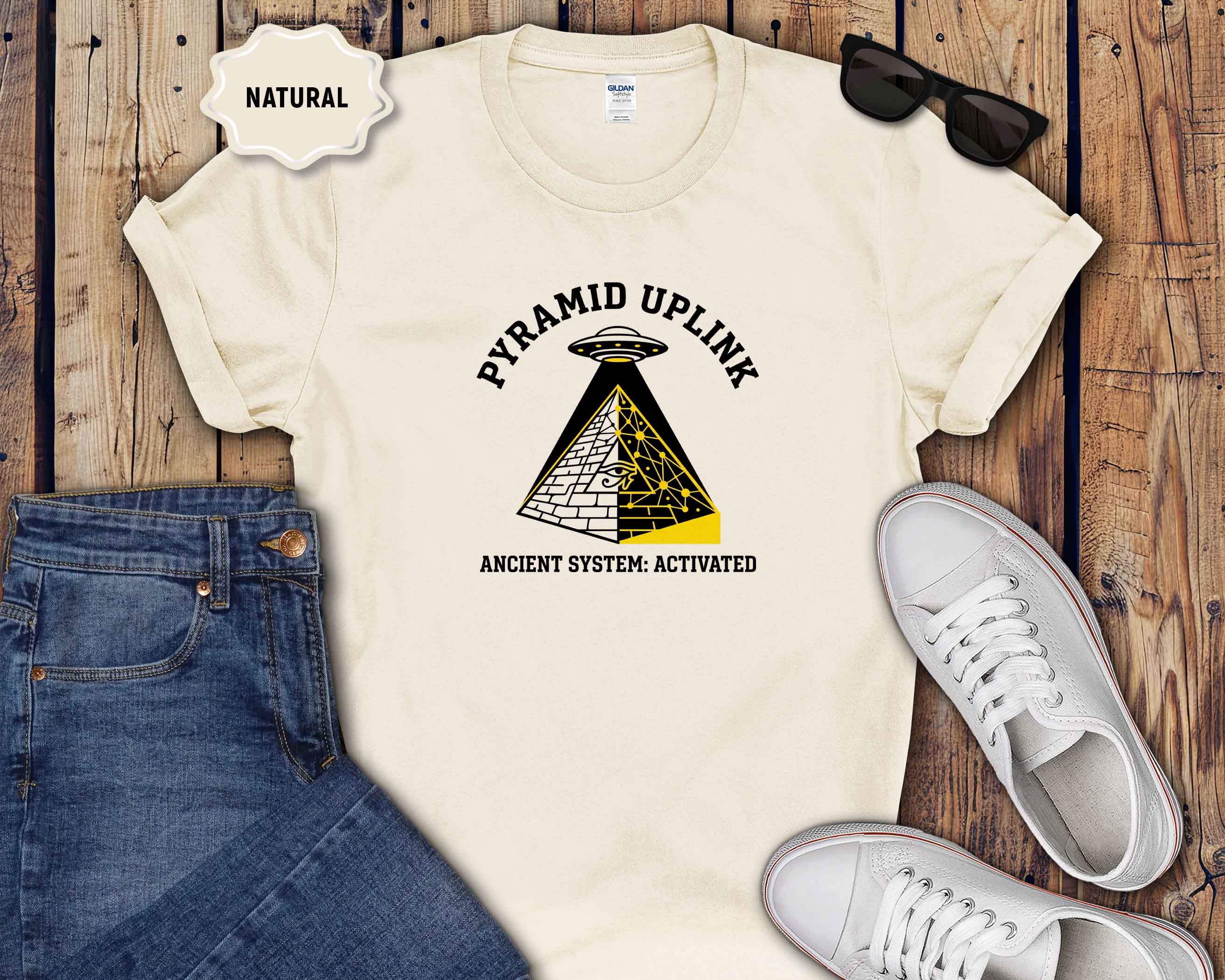 Pyramid Uplink T-Shirt — UFO & Ancient Pyramid Graphic Tee