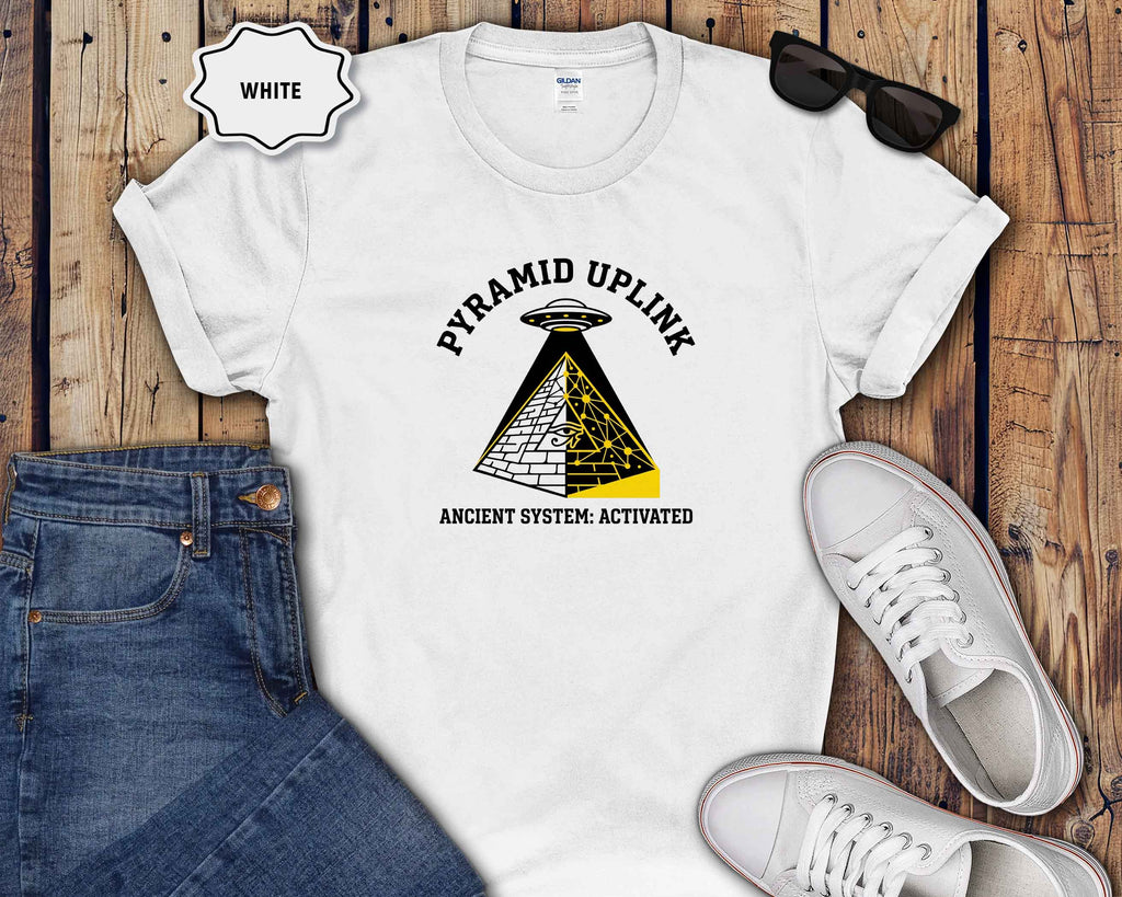 Pyramid Uplink T-Shirt — UFO & Ancient Pyramid Graphic Tee