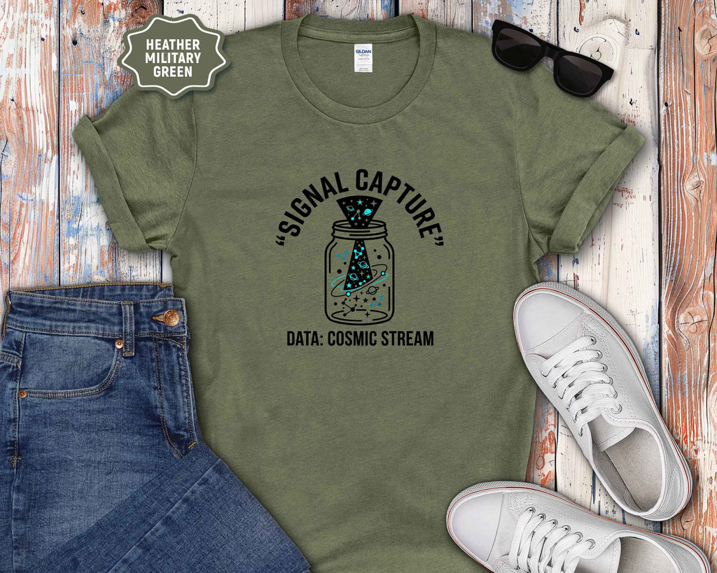 Signal Capture T-Shirt — Mason Jar Cosmic Stream Graphic Tee